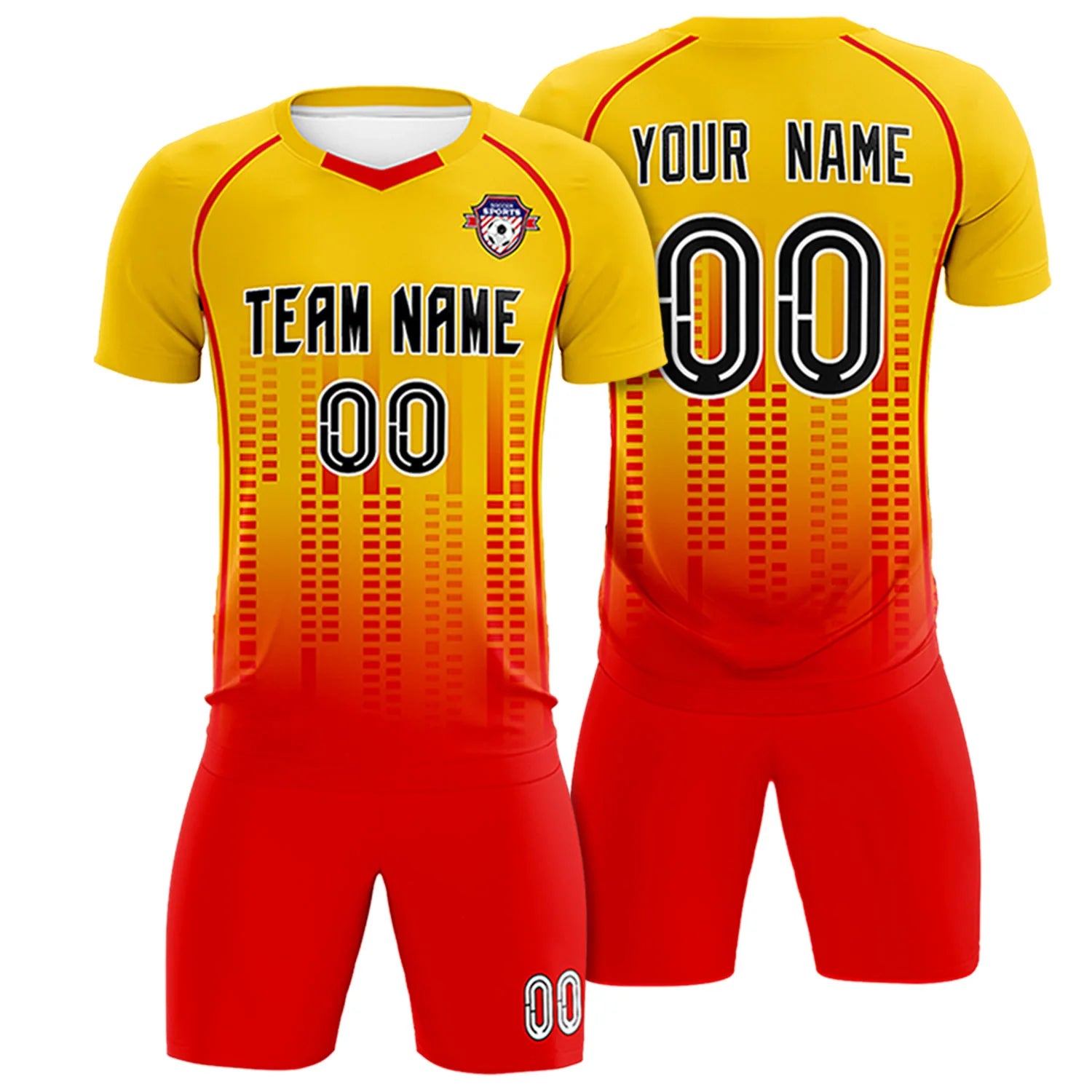 Custom Yellow Red Printing Outdoor Tracksuit Soccer Sets Jersey