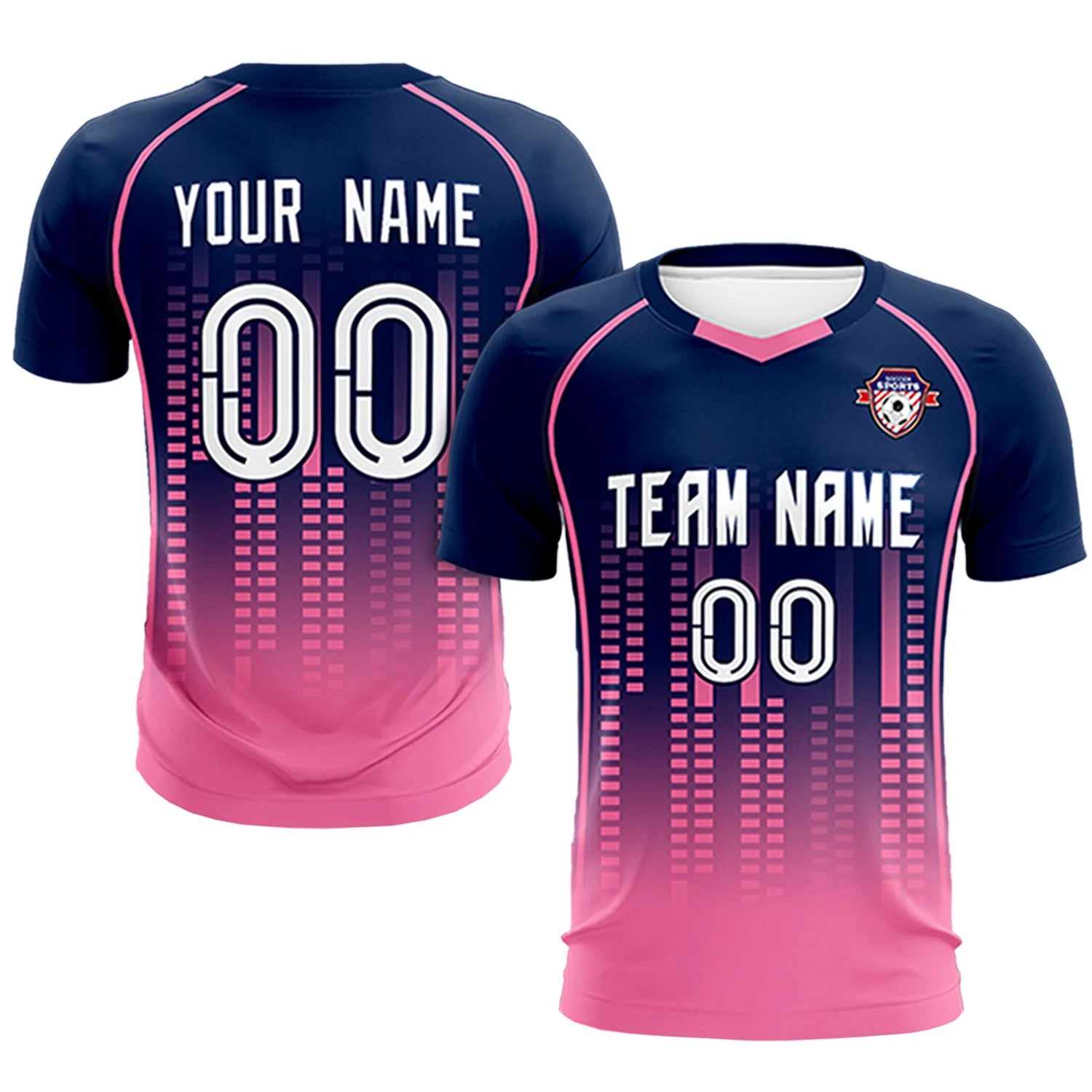Custom Navy Pink Printing Outdoor Tracksuit Soccer Sets Jersey