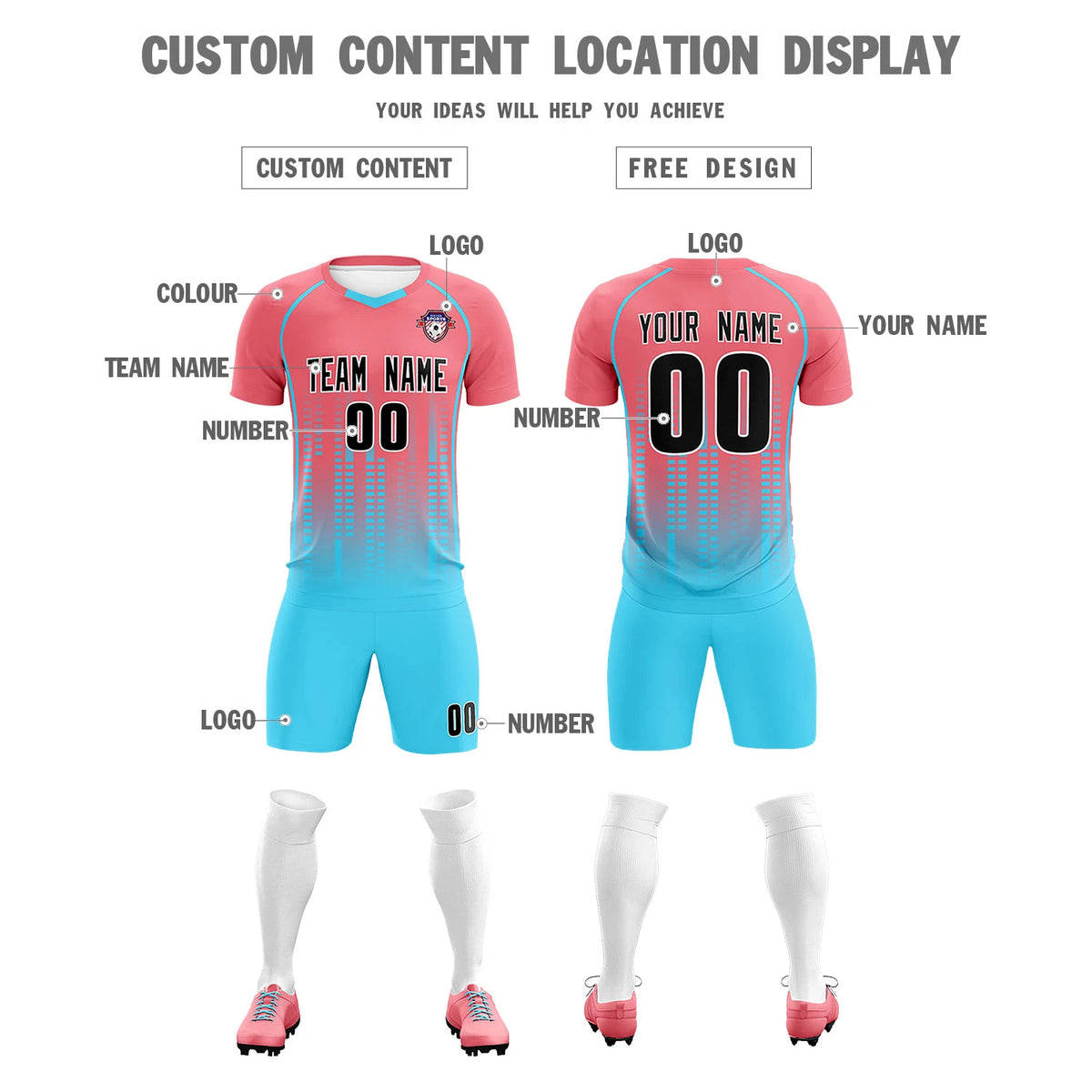 Custom Ligth Pink-Bright Green Printing Outdoor Tracksuit Soccer Sets Jersey