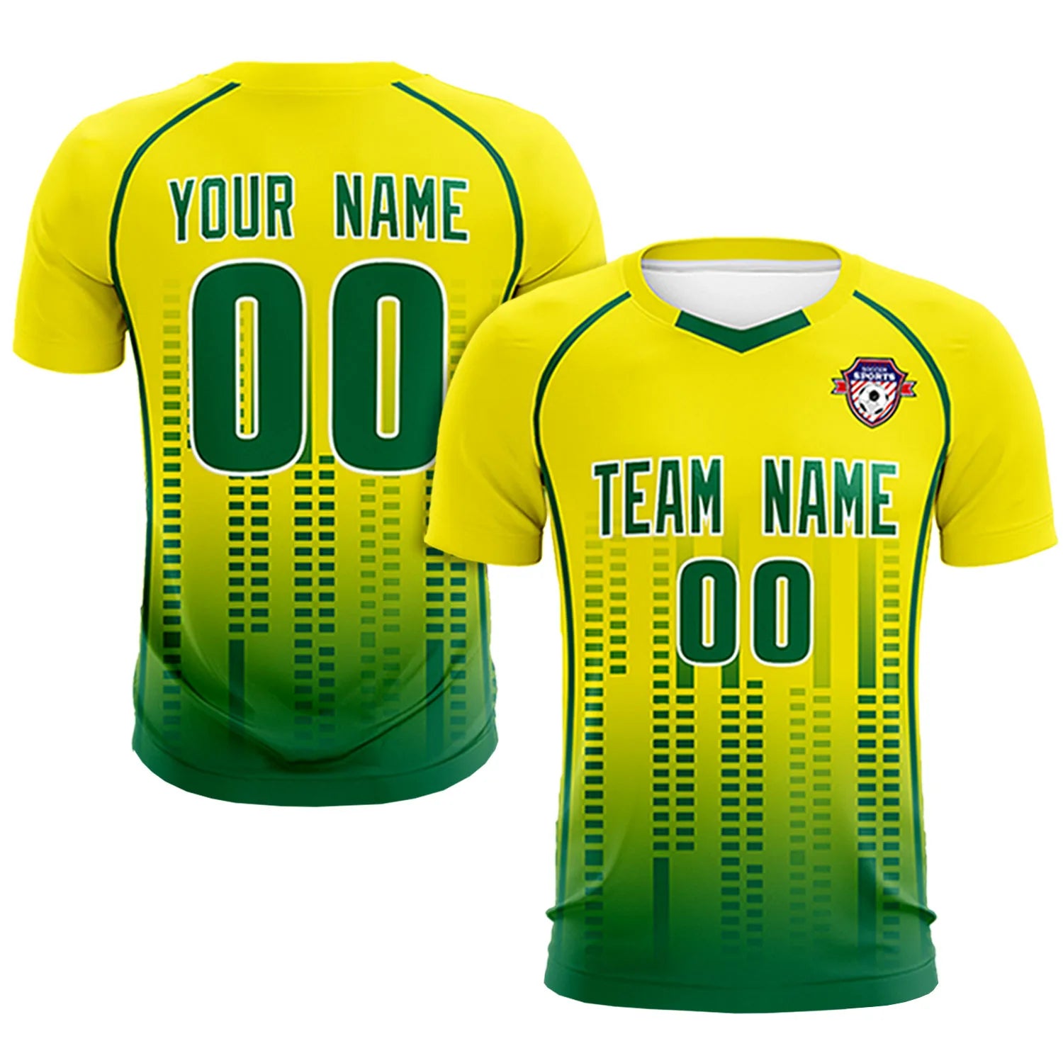 Custom Yellow Green Printing Outdoor Tracksuit Soccer Sets Jersey