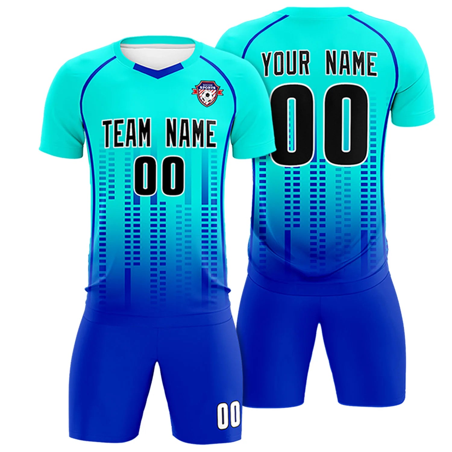 Custom Sky Blue-Blue Printing Outdoor Tracksuit Soccer Sets Jersey