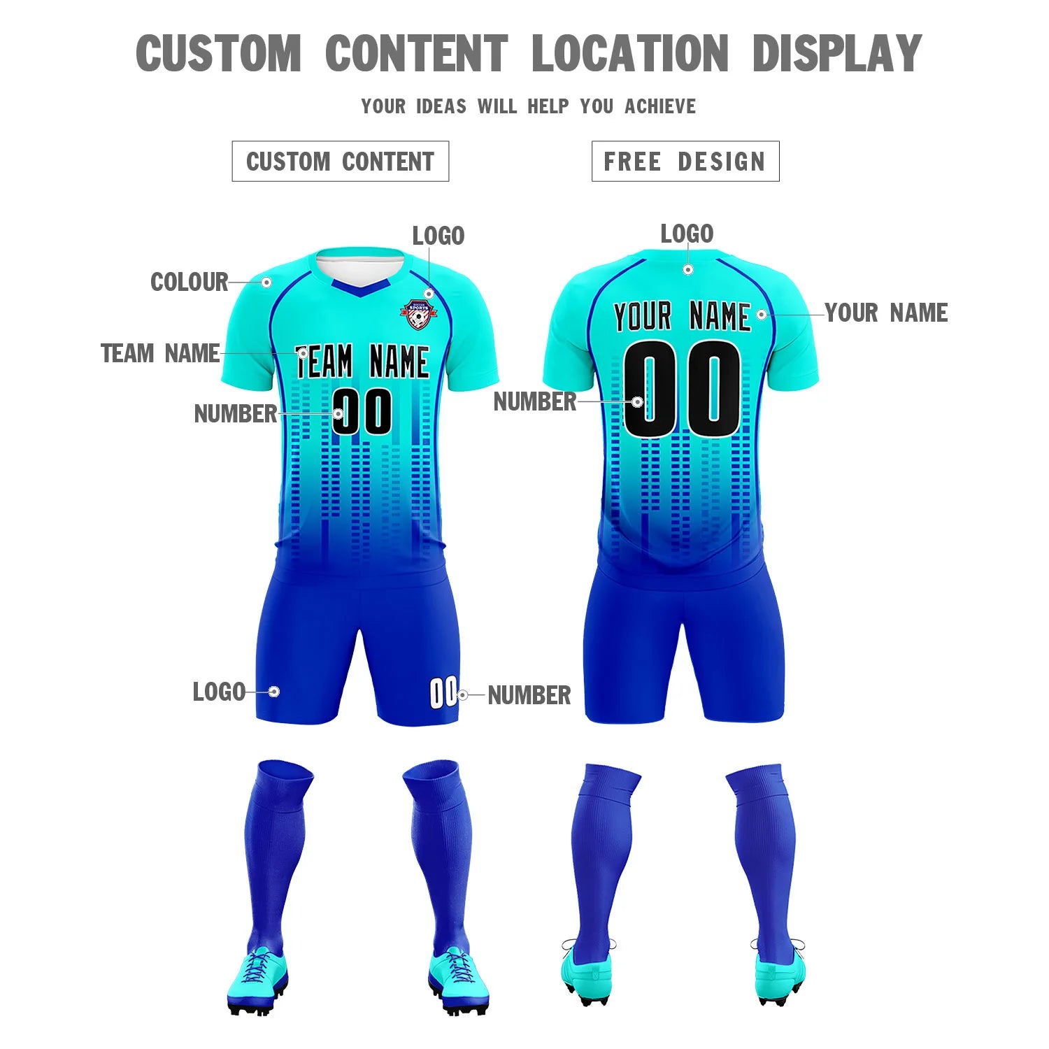 Custom Sky Blue-Blue Printing Outdoor Tracksuit Soccer Sets Jersey