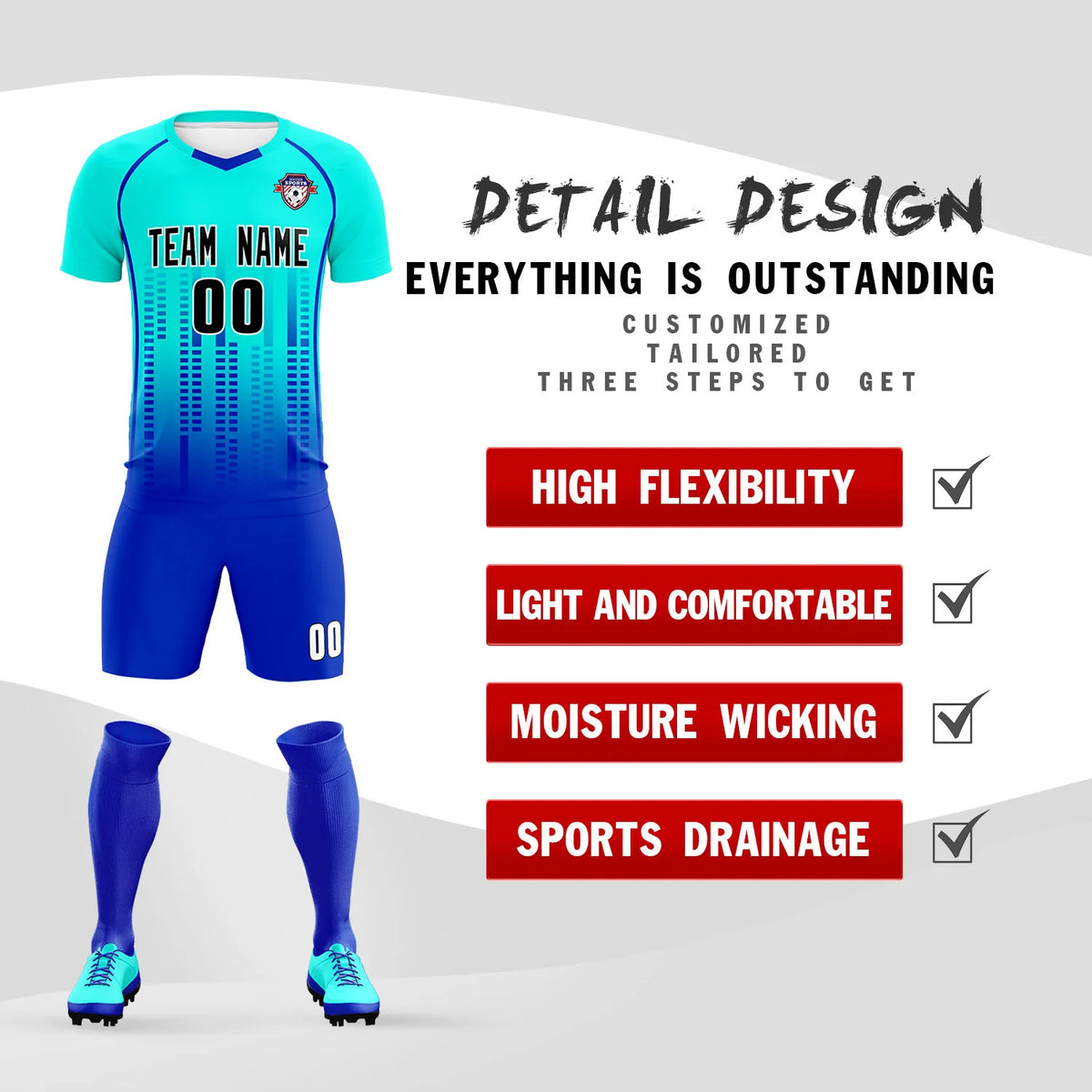 Custom Sky Blue-Blue Printing Outdoor Tracksuit Soccer Sets Jersey