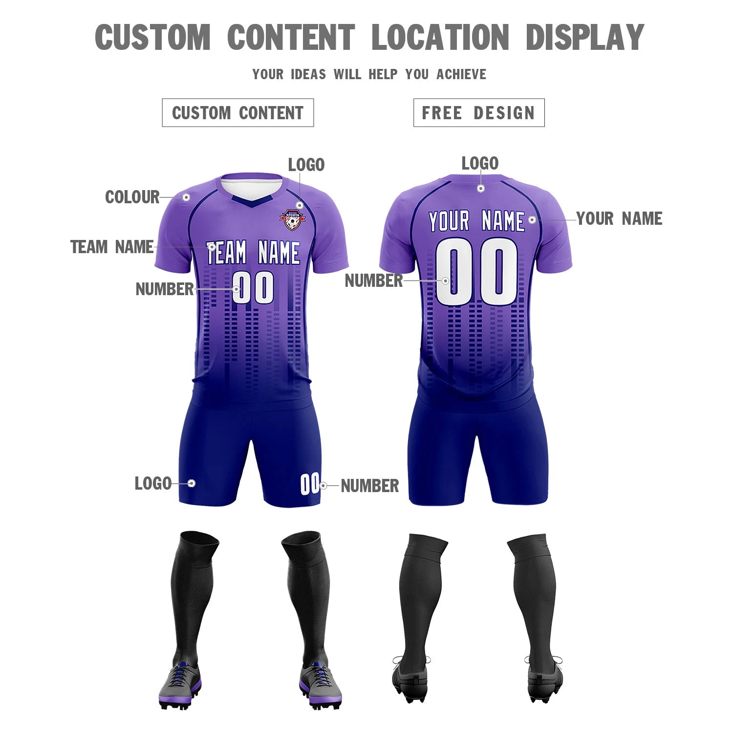 Custom Light Purple-Navy Printing Outdoor Tracksuit Soccer Sets Jersey
