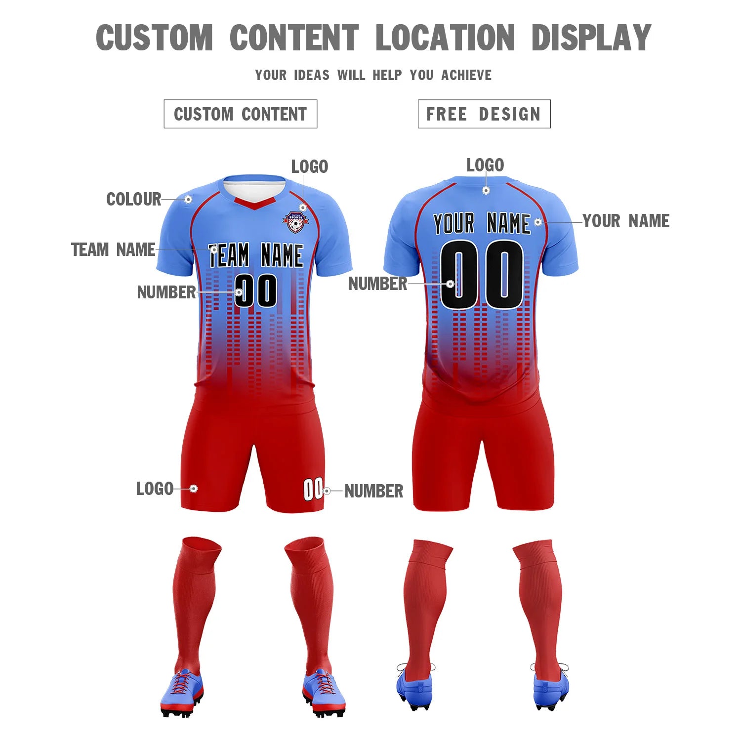 Custom Ligth Pink-Red Printing Outdoor Tracksuit Soccer Sets Jersey