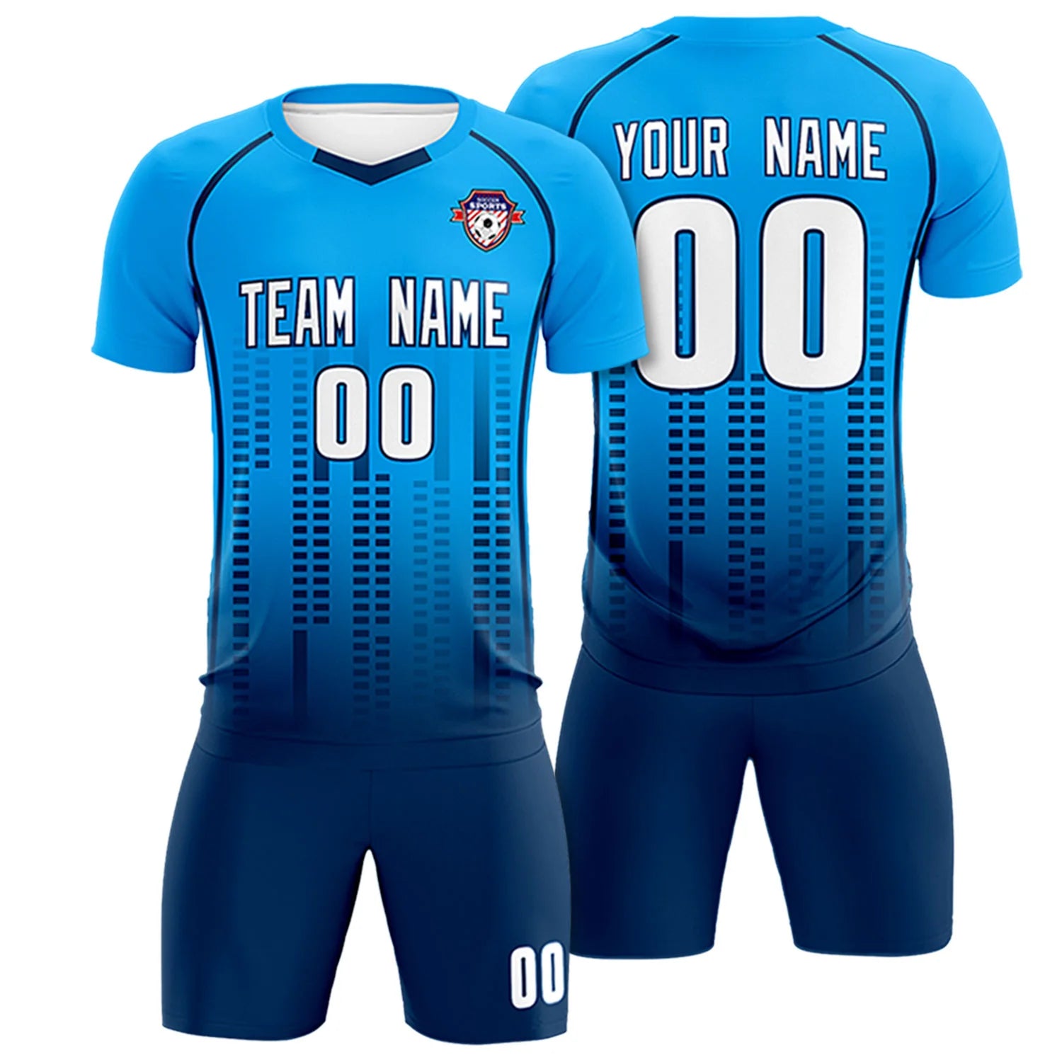 Custom Powder Blue-Navy Printing Outdoor Tracksuit Soccer Sets Jersey