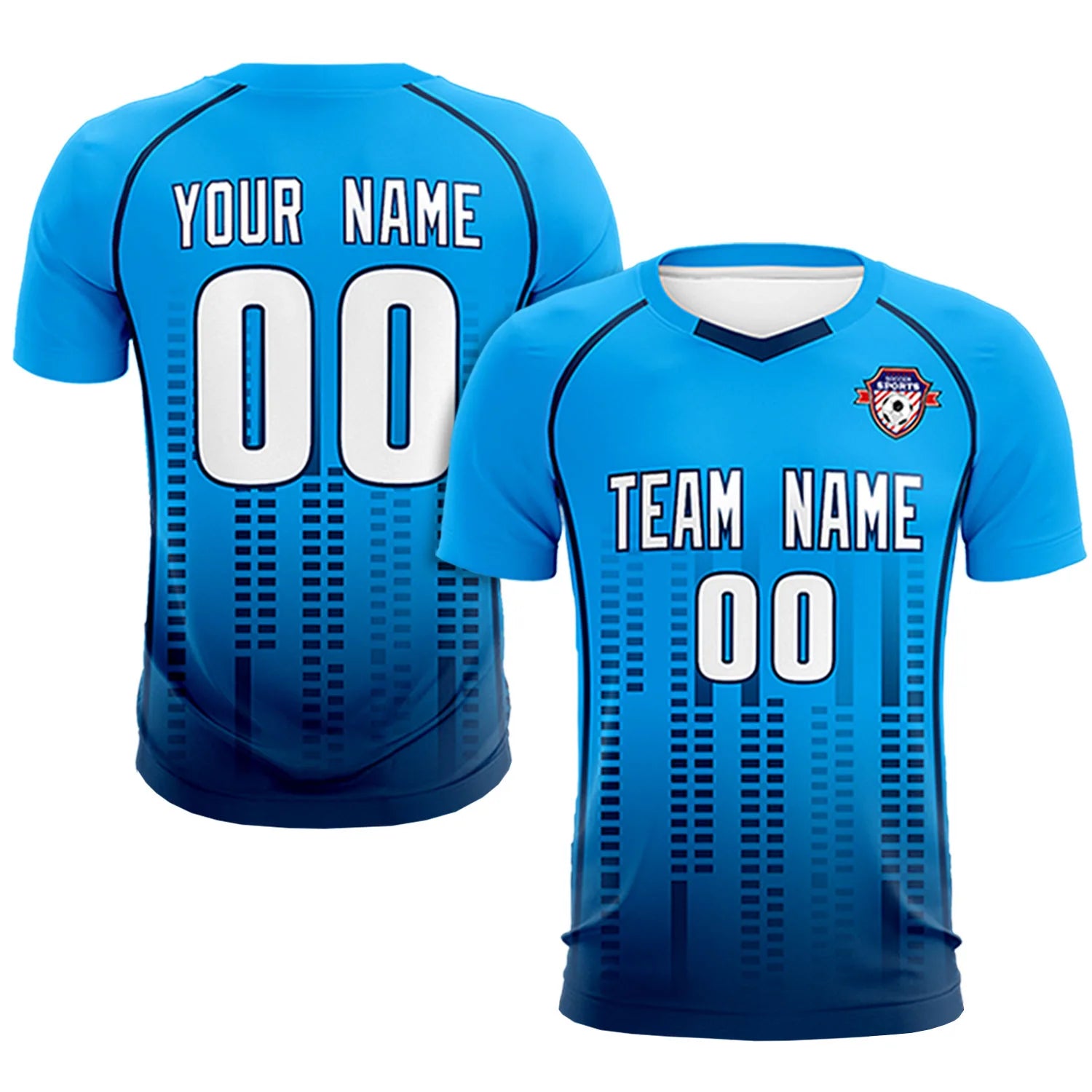 Custom Powder Blue-Navy Printing Outdoor Tracksuit Soccer Sets Jersey