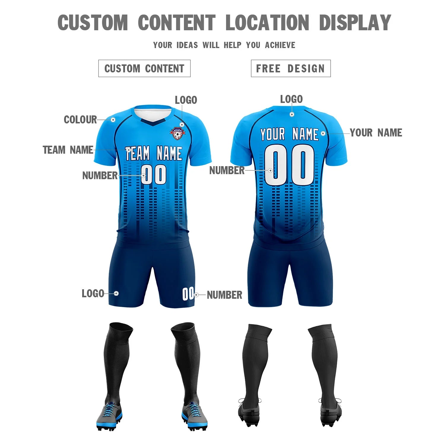 Custom Powder Blue-Navy Printing Outdoor Tracksuit Soccer Sets Jersey