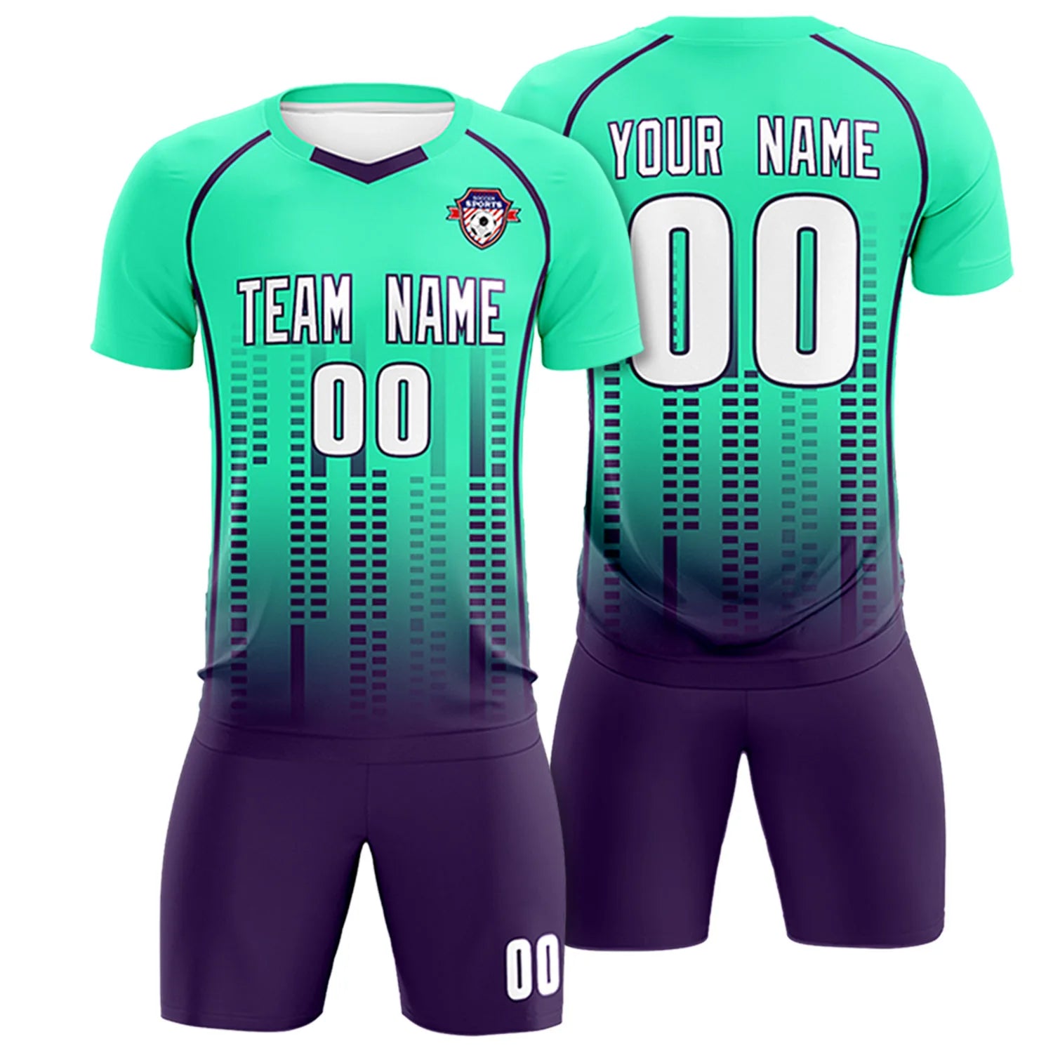 Custom Bright Green-Purple Printing Outdoor Tracksuit Soccer Sets Jersey