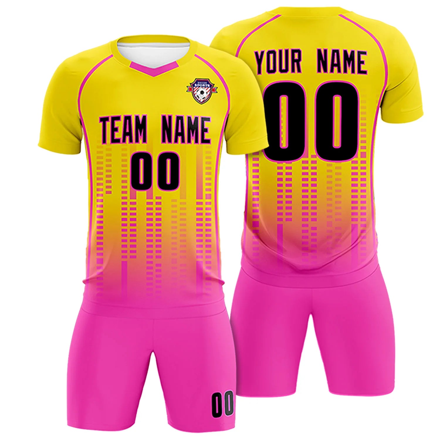 Custom Yellow Pink Printing Outdoor Tracksuit Soccer Sets Jersey