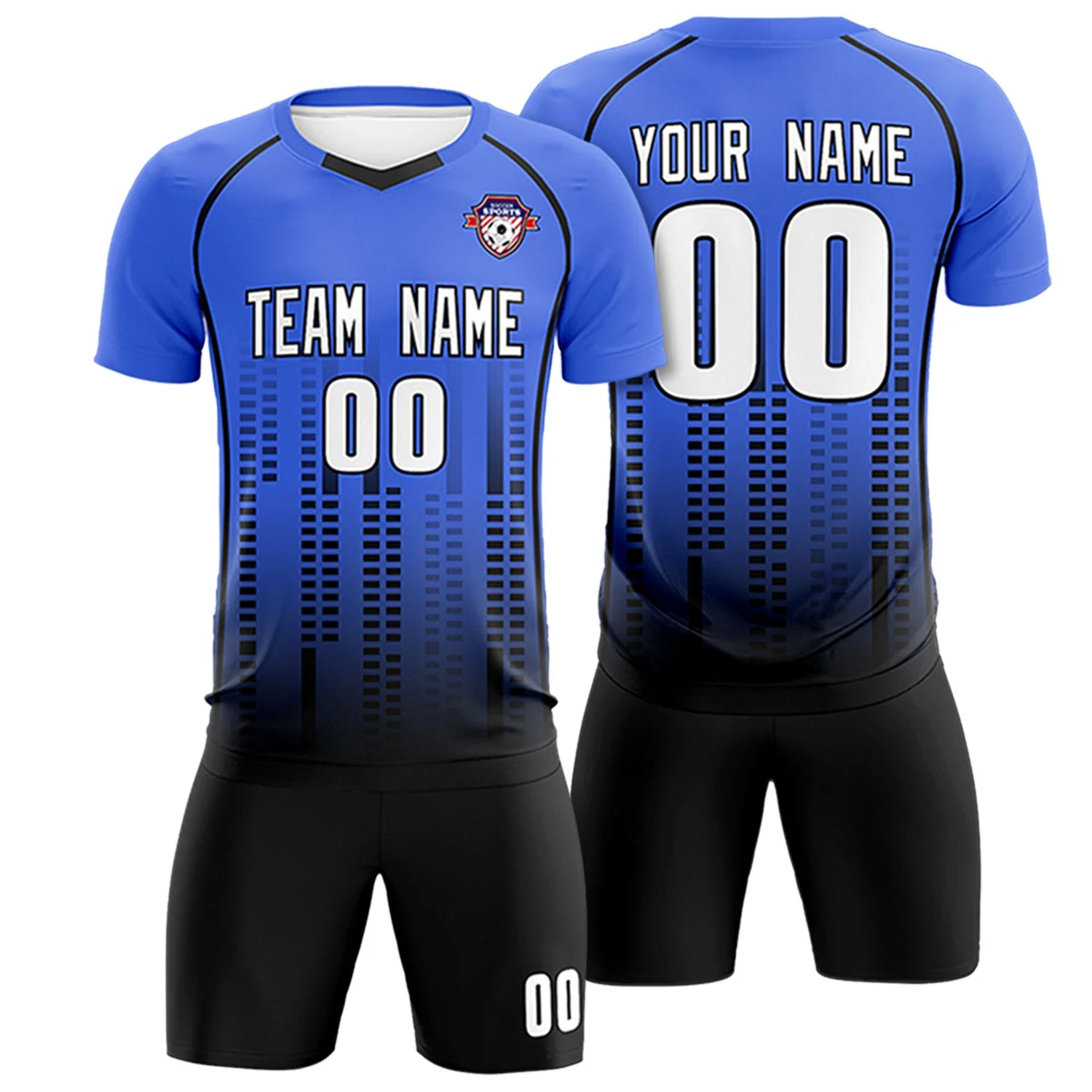 Custom Light Blue-Black Printing Outdoor Tracksuit Soccer Sets Jersey