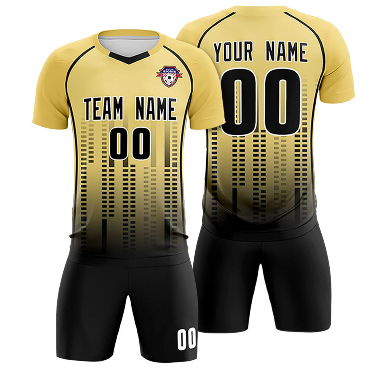 Custom Khaki Black Printing Outdoor Tracksuit Soccer Sets Jersey