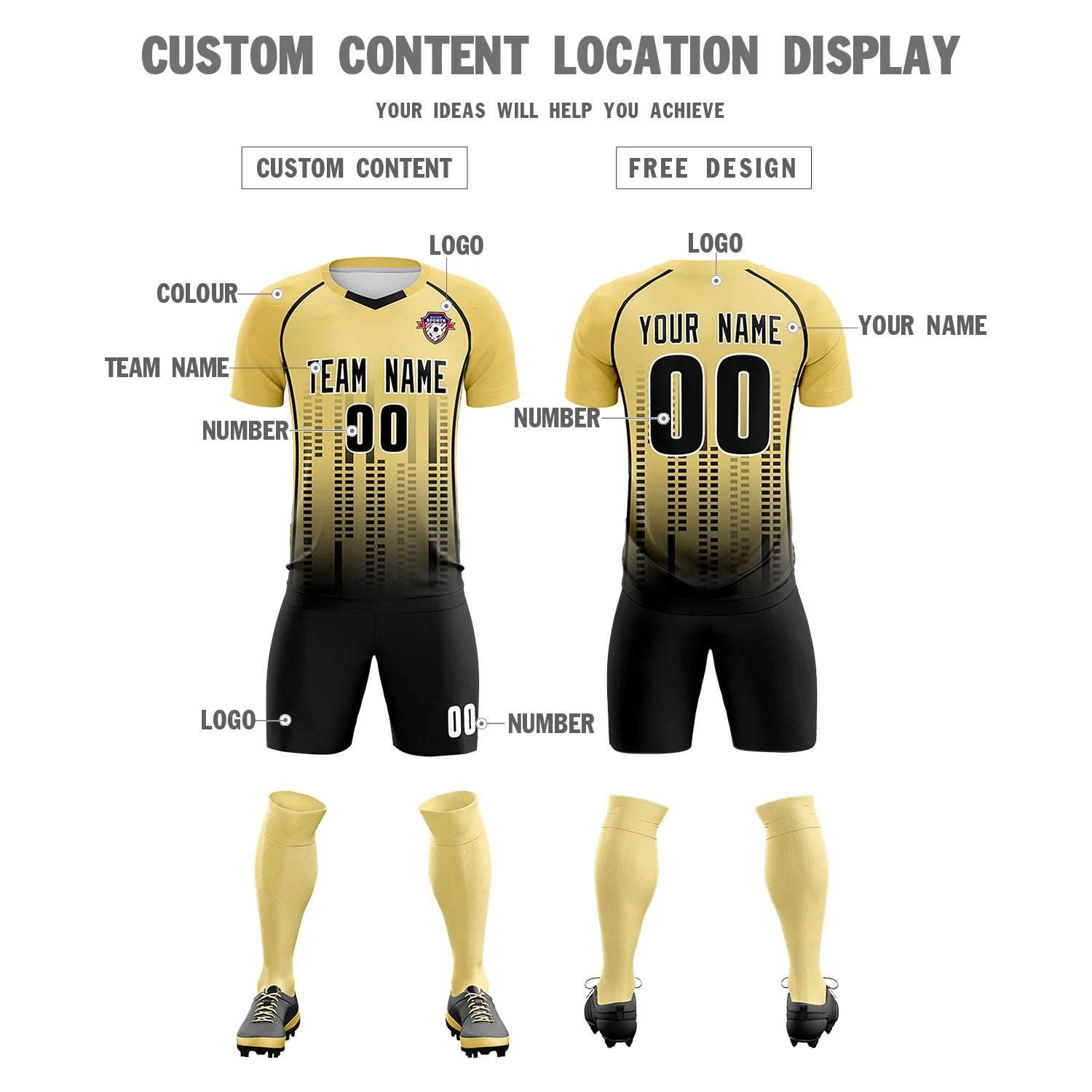 Custom Khaki Black Printing Outdoor Tracksuit Soccer Sets Jersey