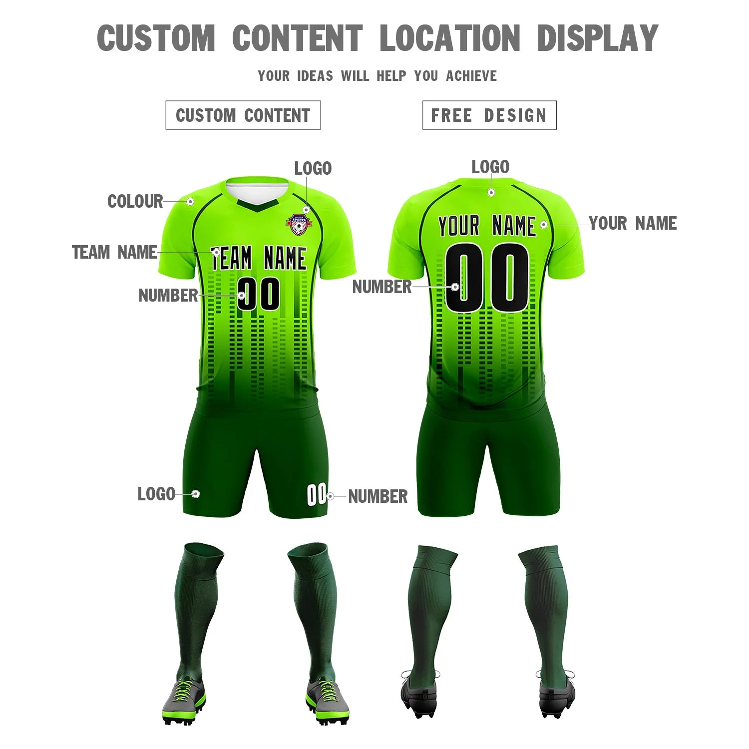 Custom Neon Green-Green Printing Outdoor Tracksuit Soccer Sets Jersey