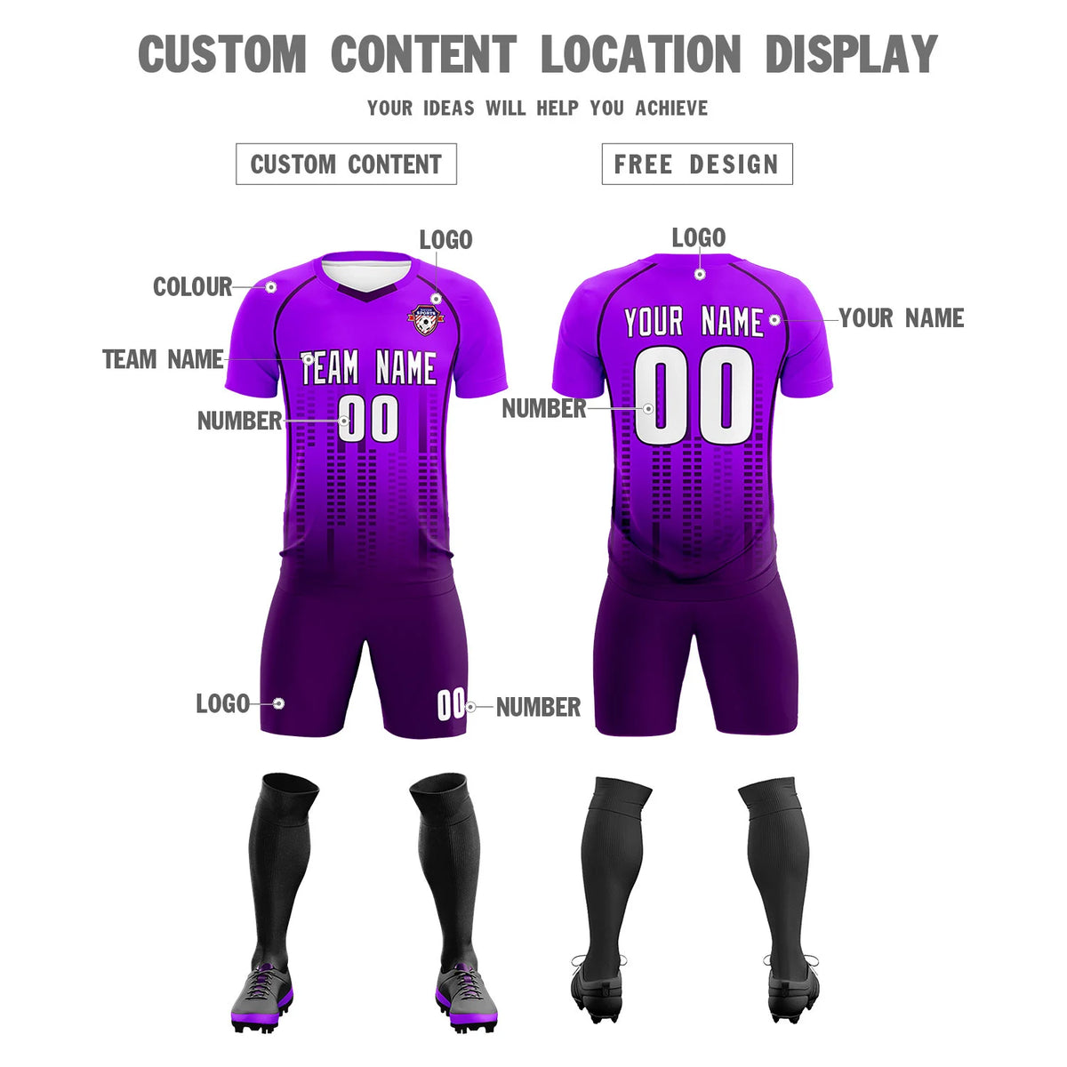 Custom Purple-Drak Purple Printing Outdoor Tracksuit Soccer Sets Jersey