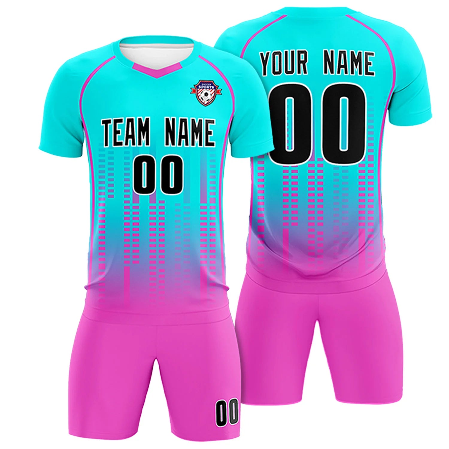 Custom Sky Blue-Pink Printing Outdoor Tracksuit Soccer Sets Jersey