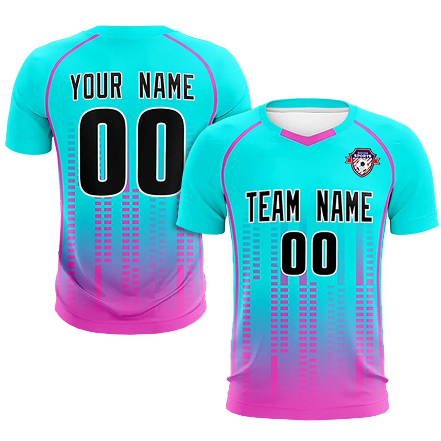 Custom Sky Blue-Pink Printing Outdoor Tracksuit Soccer Sets Jersey