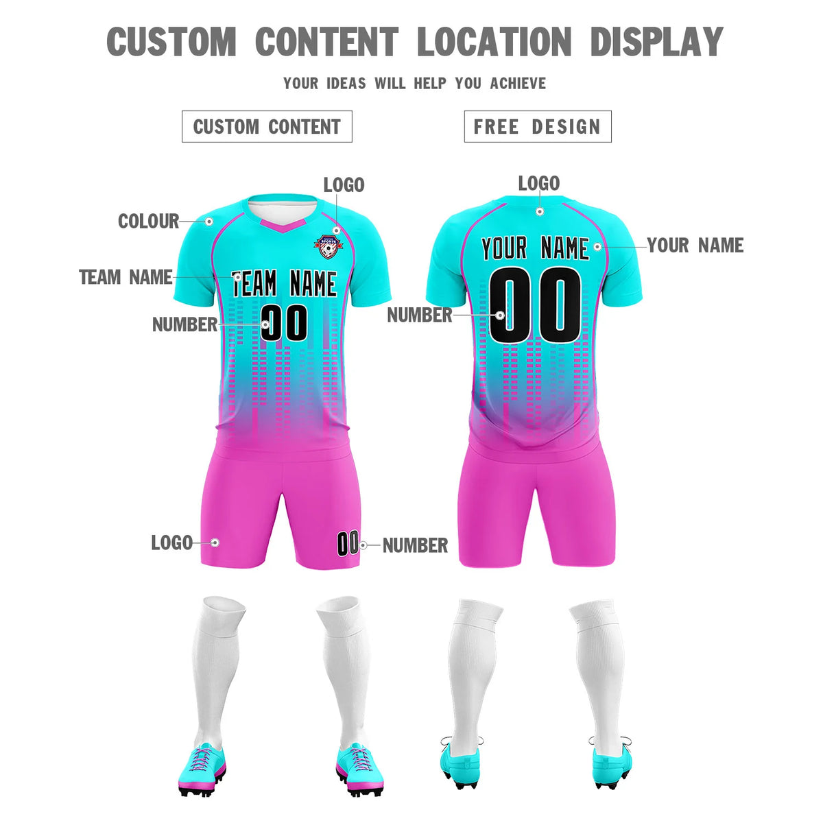 Custom Sky Blue-Pink Printing Outdoor Tracksuit Soccer Sets Jersey