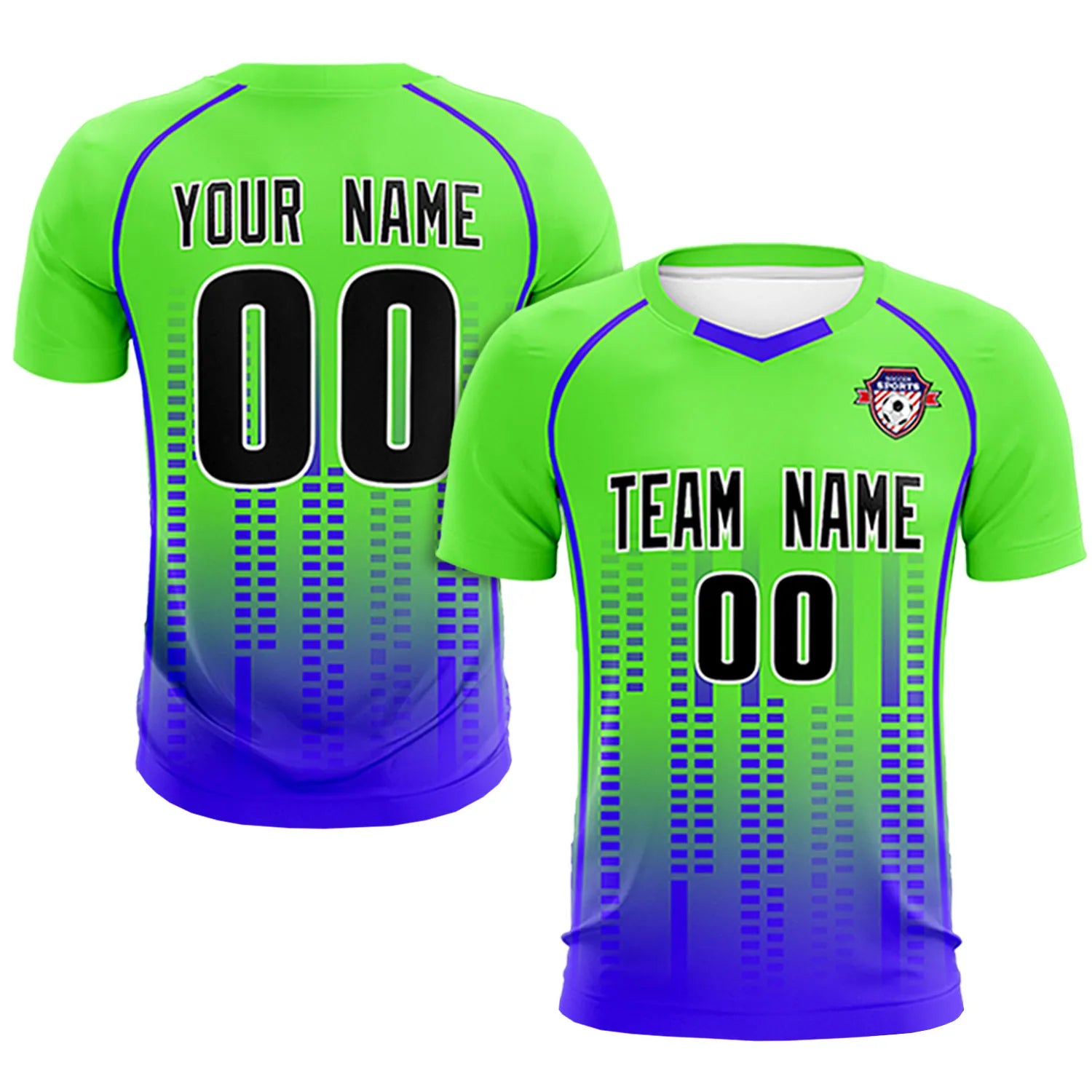Custom Neon Green-Blue Printing Outdoor Tracksuit Soccer Sets Jersey