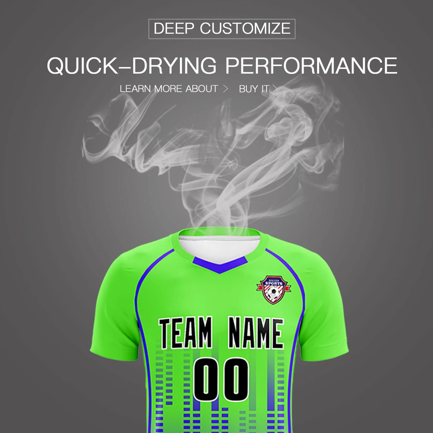 Custom Neon Green-Blue Printing Outdoor Tracksuit Soccer Sets Jersey