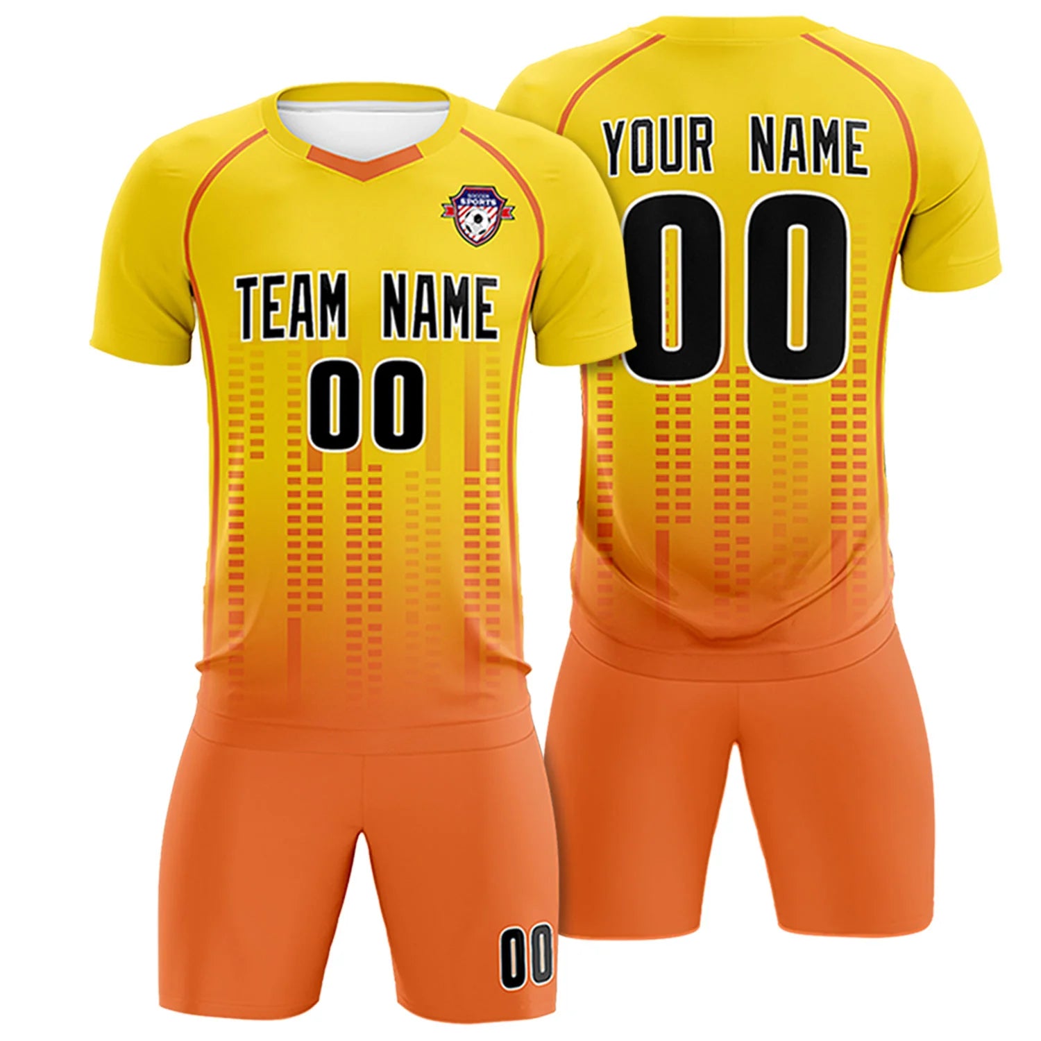 Custom Yellow Orange Printing Outdoor Tracksuit Soccer Sets Jersey