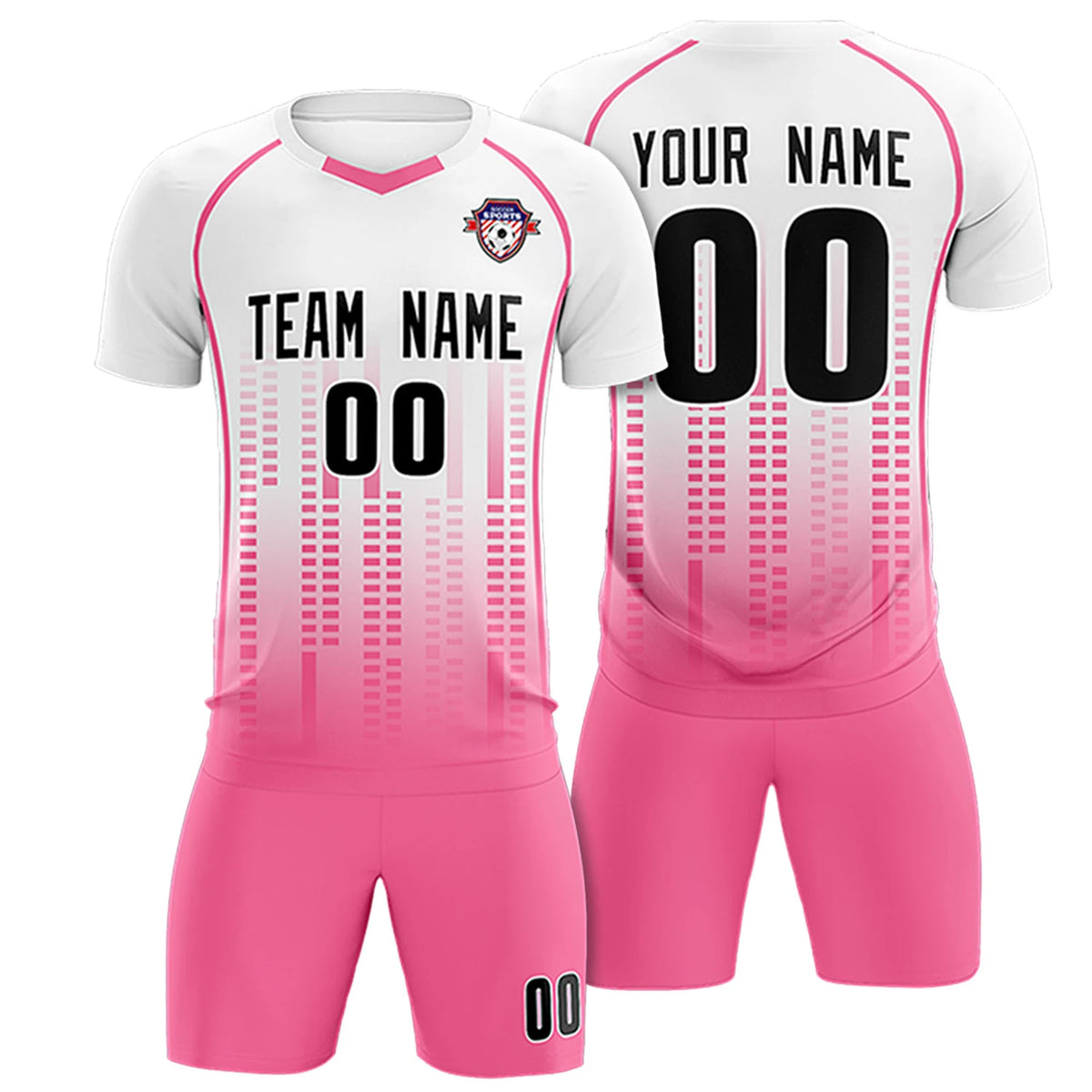 Custom White Pink Printing Outdoor Tracksuit Soccer Sets Jersey