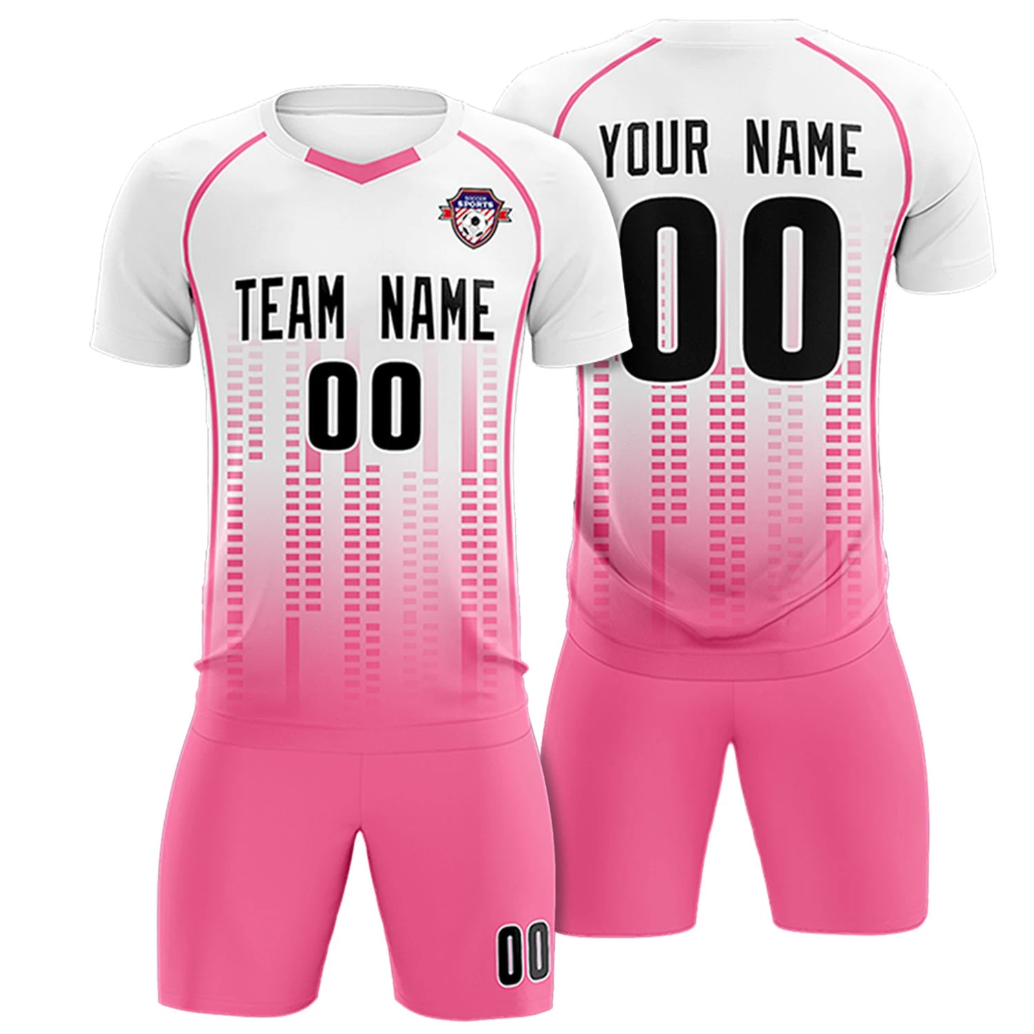 Custom White Pink Printing Outdoor Tracksuit Soccer Sets Jersey