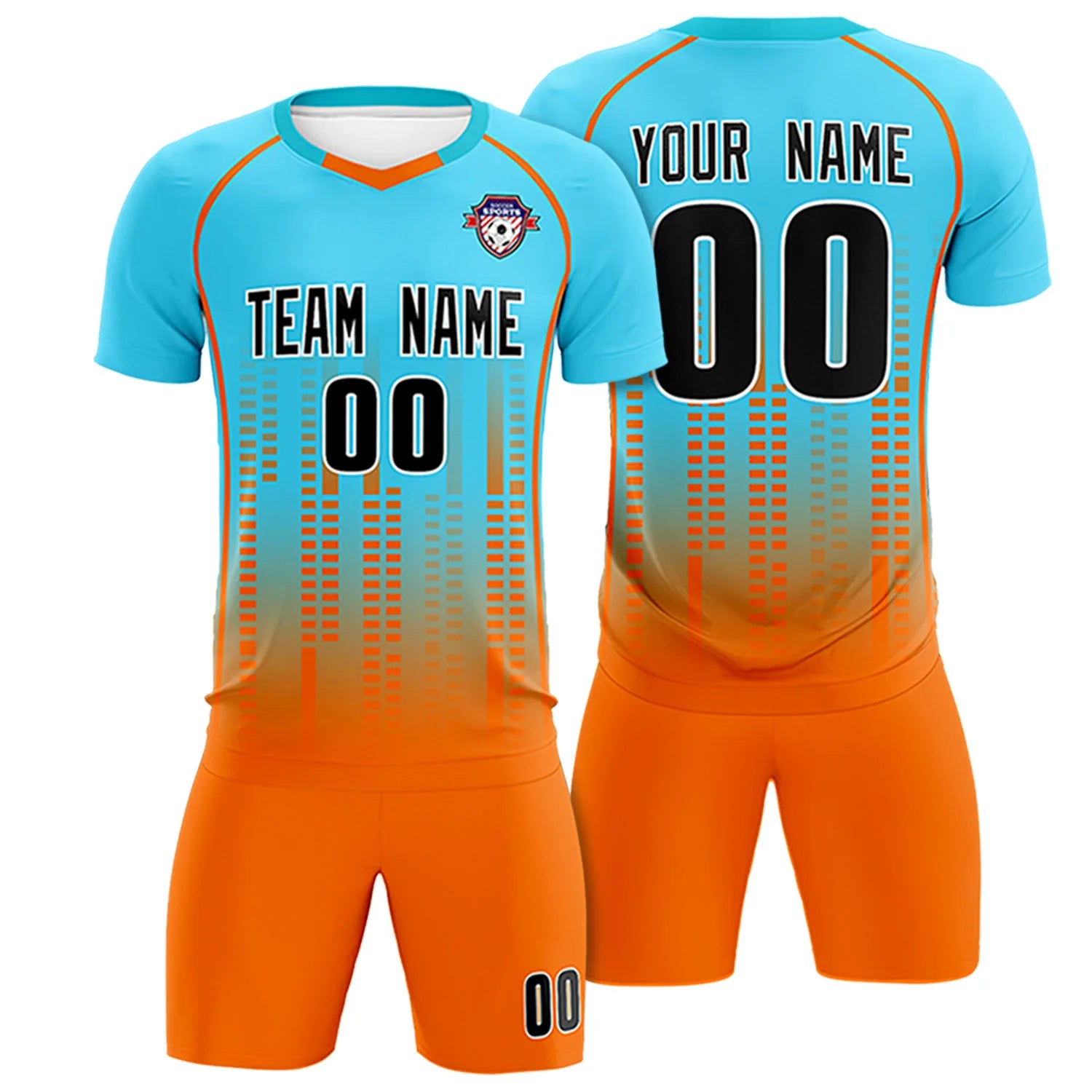 Custom Aqua Orange Printing Outdoor Tracksuit Soccer Sets Jersey