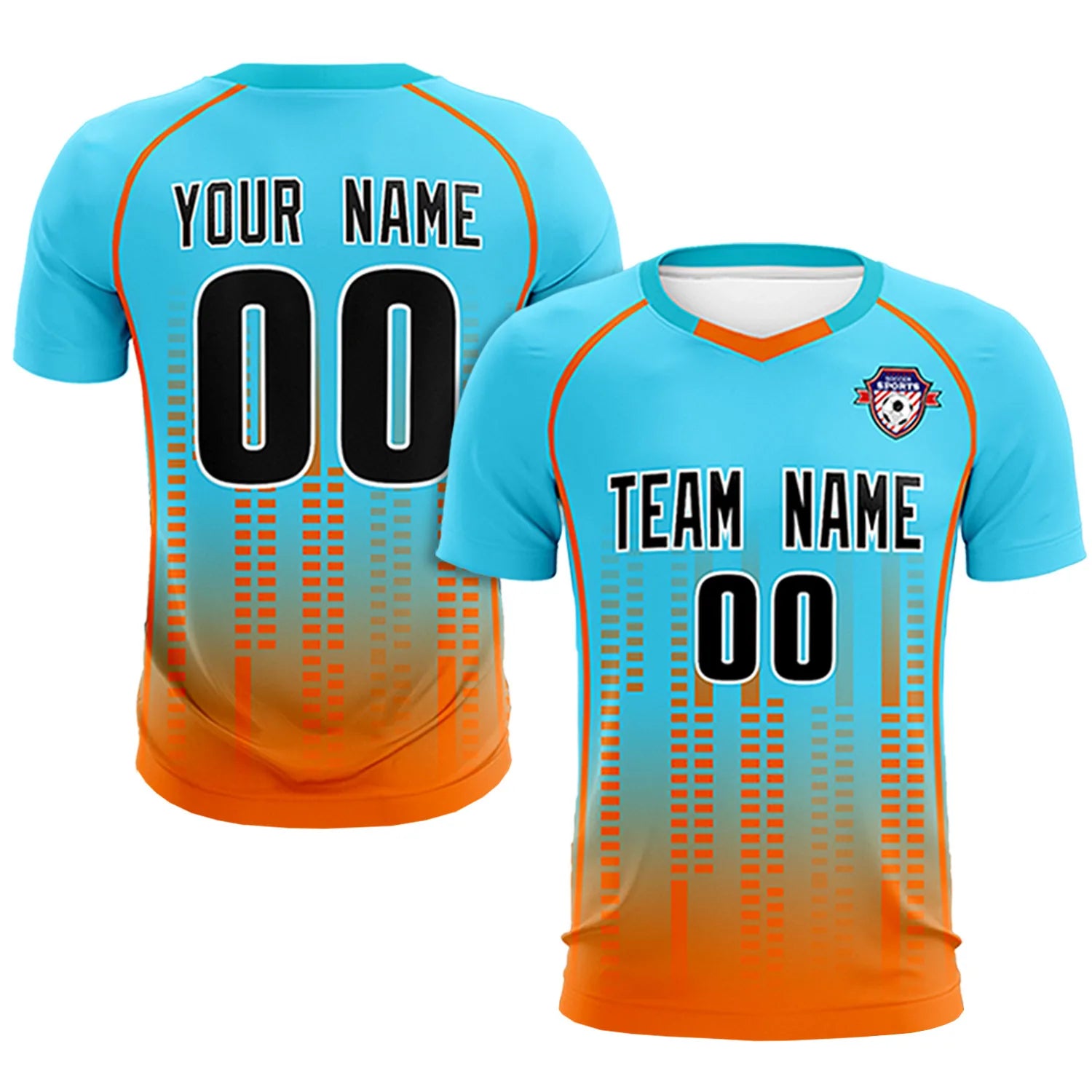 Custom Aqua Orange Printing Outdoor Tracksuit Soccer Sets Jersey