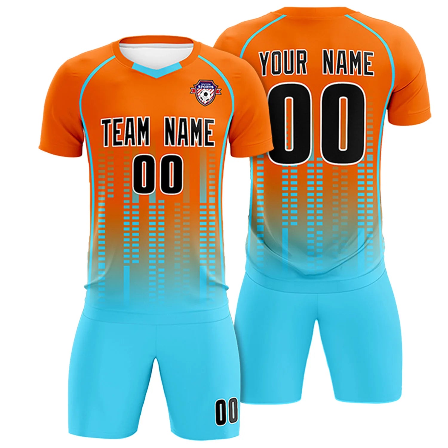 Custom Orange Aqua Printing Outdoor Tracksuit Soccer Sets Jersey