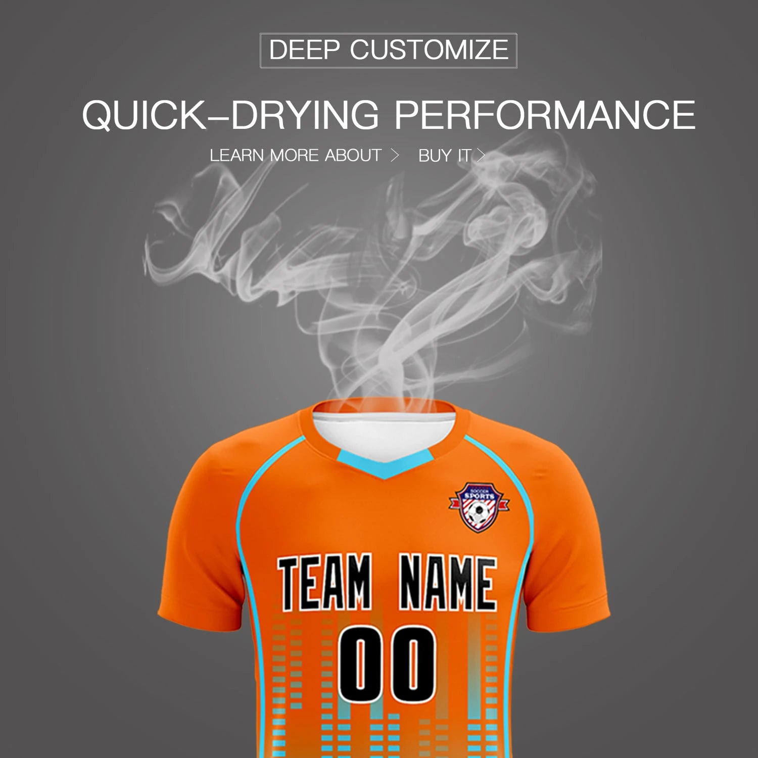 Custom Orange Aqua Printing Outdoor Tracksuit Soccer Sets Jersey