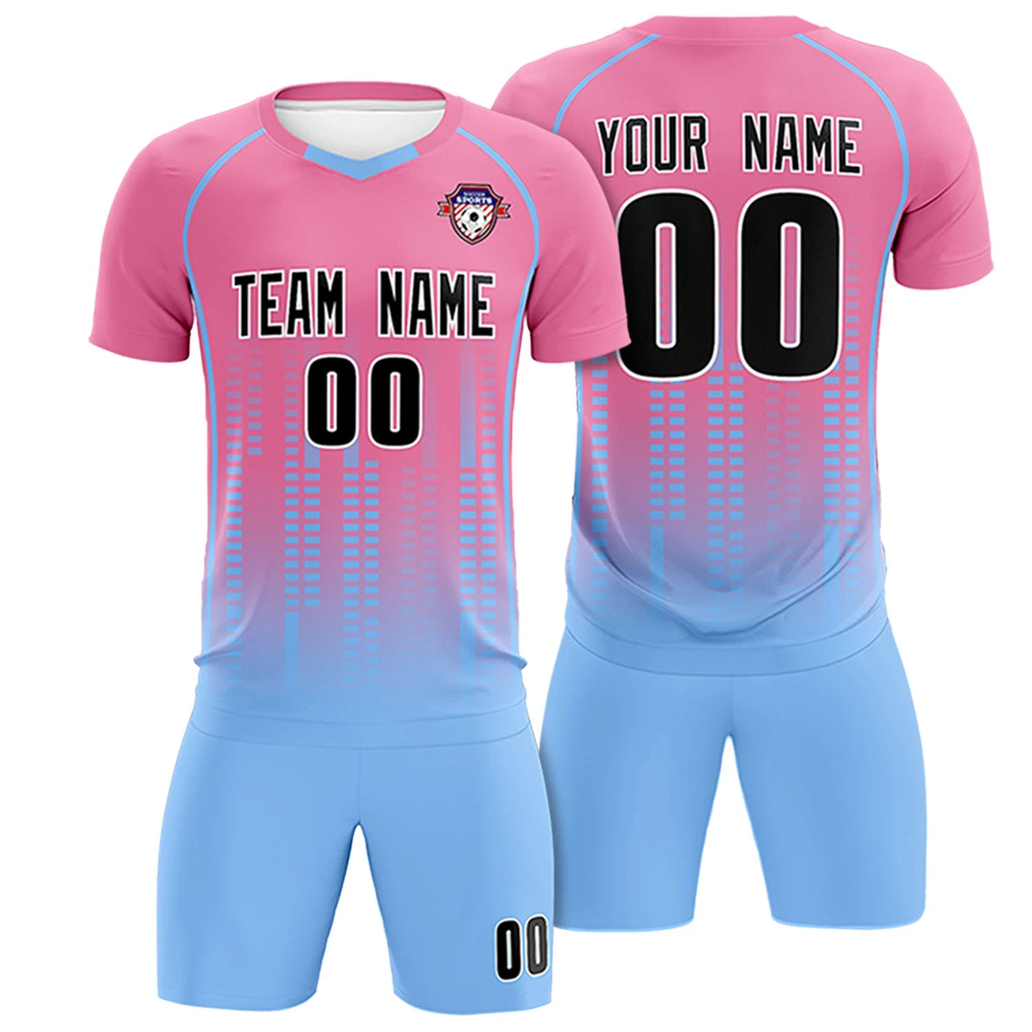 Custom Pink-Light Blue Printing Outdoor Tracksuit Soccer Sets Jersey