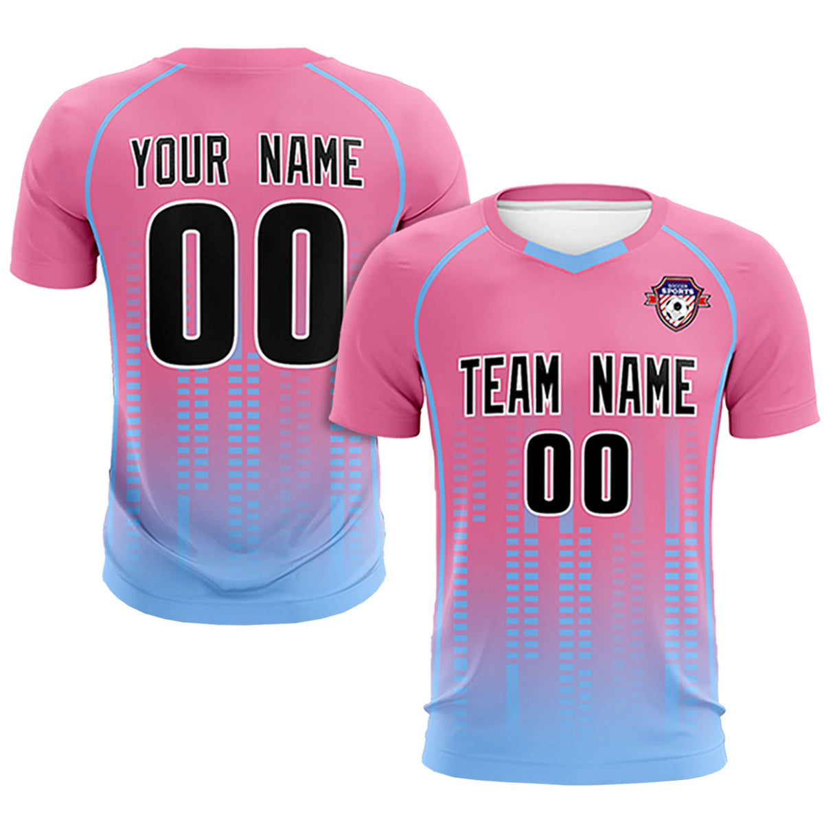 Custom Pink-Light Blue Printing Outdoor Tracksuit Soccer Sets Jersey