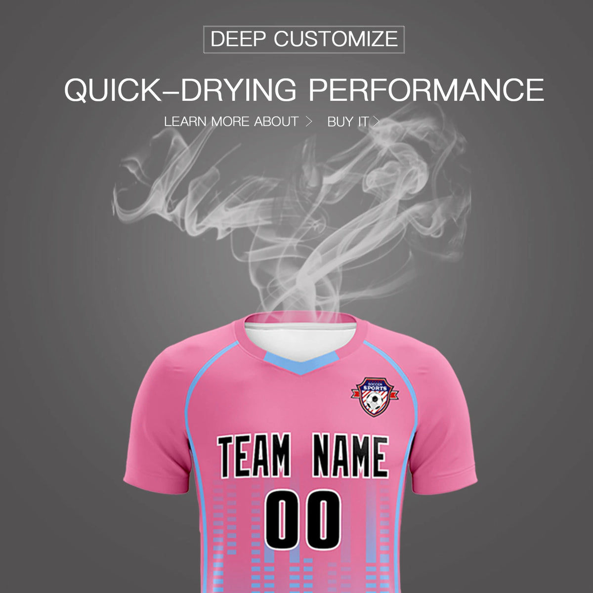 Custom Pink-Light Blue Printing Outdoor Tracksuit Soccer Sets Jersey