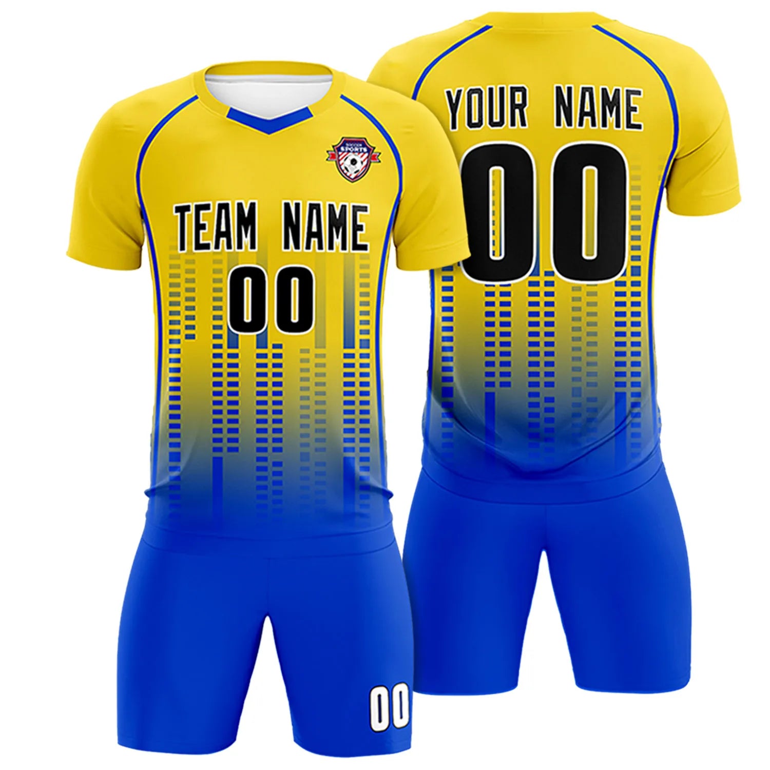 Custom Yellow Blue Printing Outdoor Tracksuit Soccer Sets Jersey