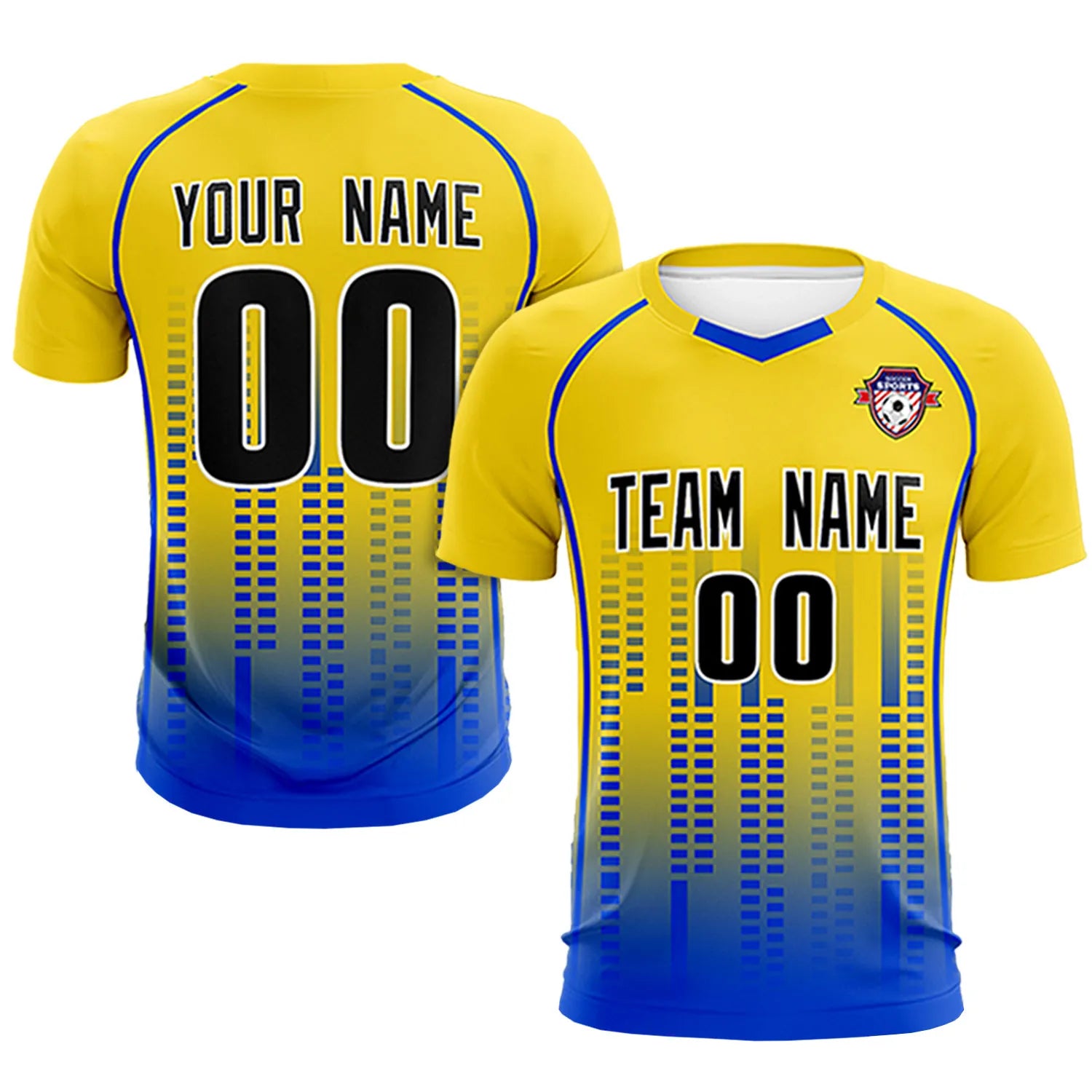 Custom Yellow Blue Printing Outdoor Tracksuit Soccer Sets Jersey