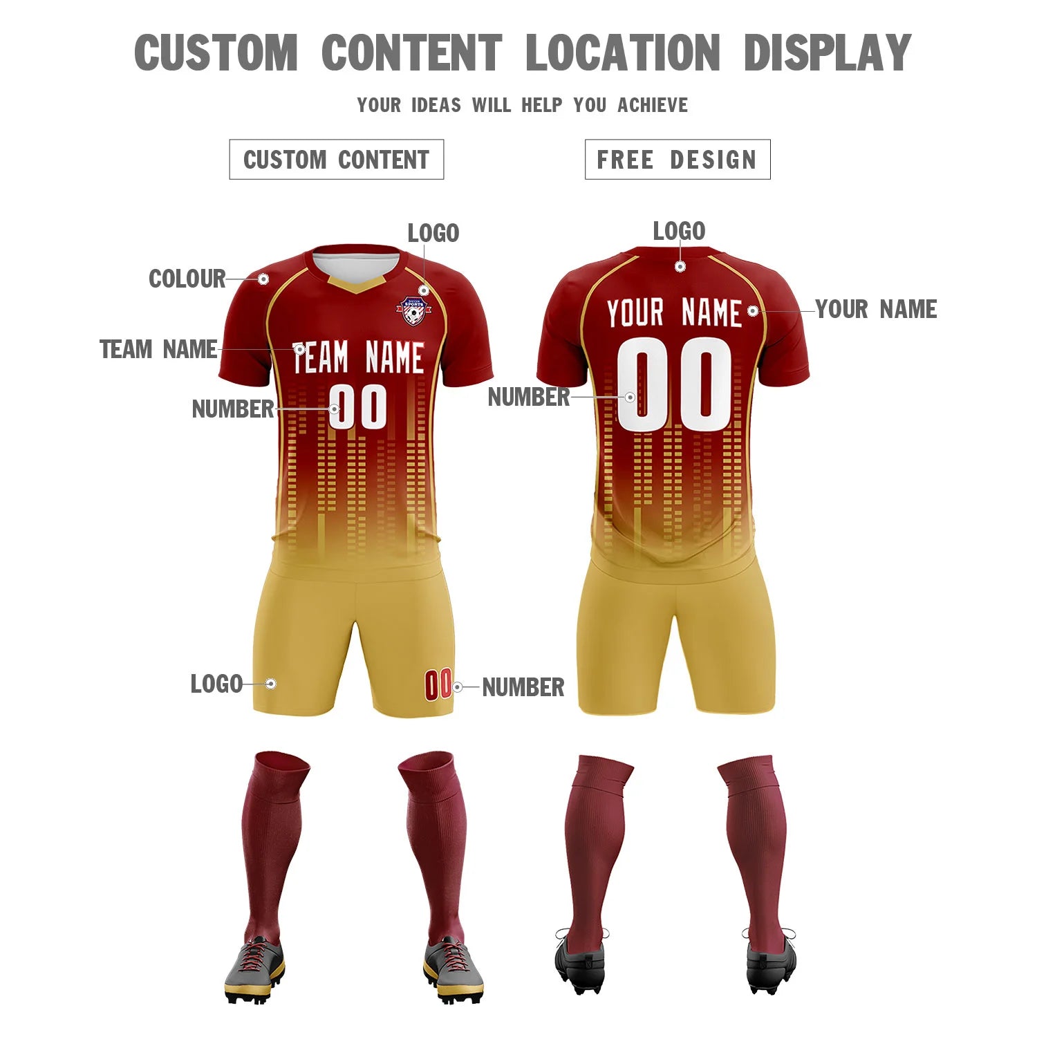 Custom Crimson-Old Gold Printing Outdoor Tracksuit Soccer Sets Jersey