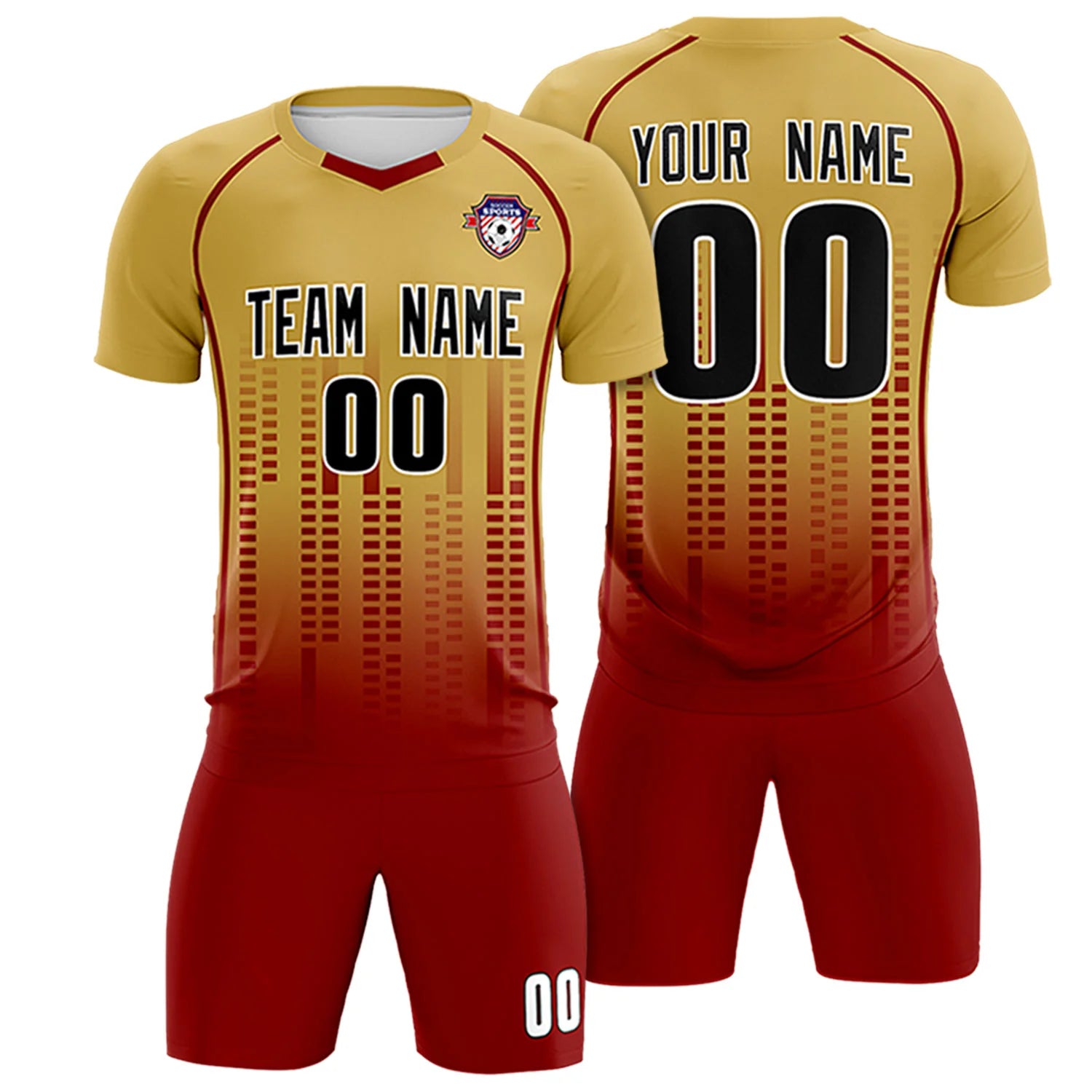 Custom Old Gold-Crimson Printing Outdoor Tracksuit Soccer Sets Jersey