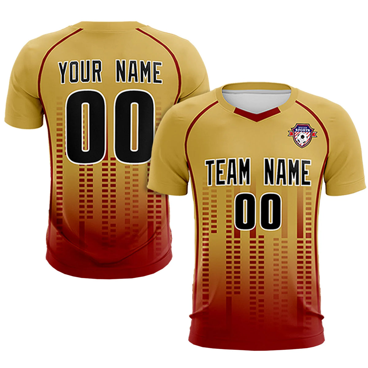 Custom Old Gold-Crimson Printing Outdoor Tracksuit Soccer Sets Jersey