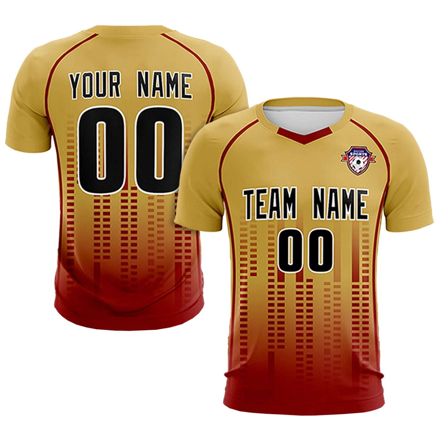 Custom Old Gold-Crimson Printing Outdoor Tracksuit Soccer Sets Jersey