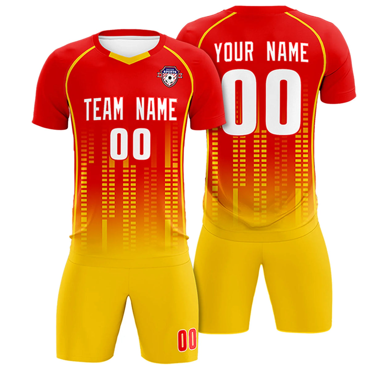 Custom Red Yellow Printing Outdoor Tracksuit Soccer Sets Jersey