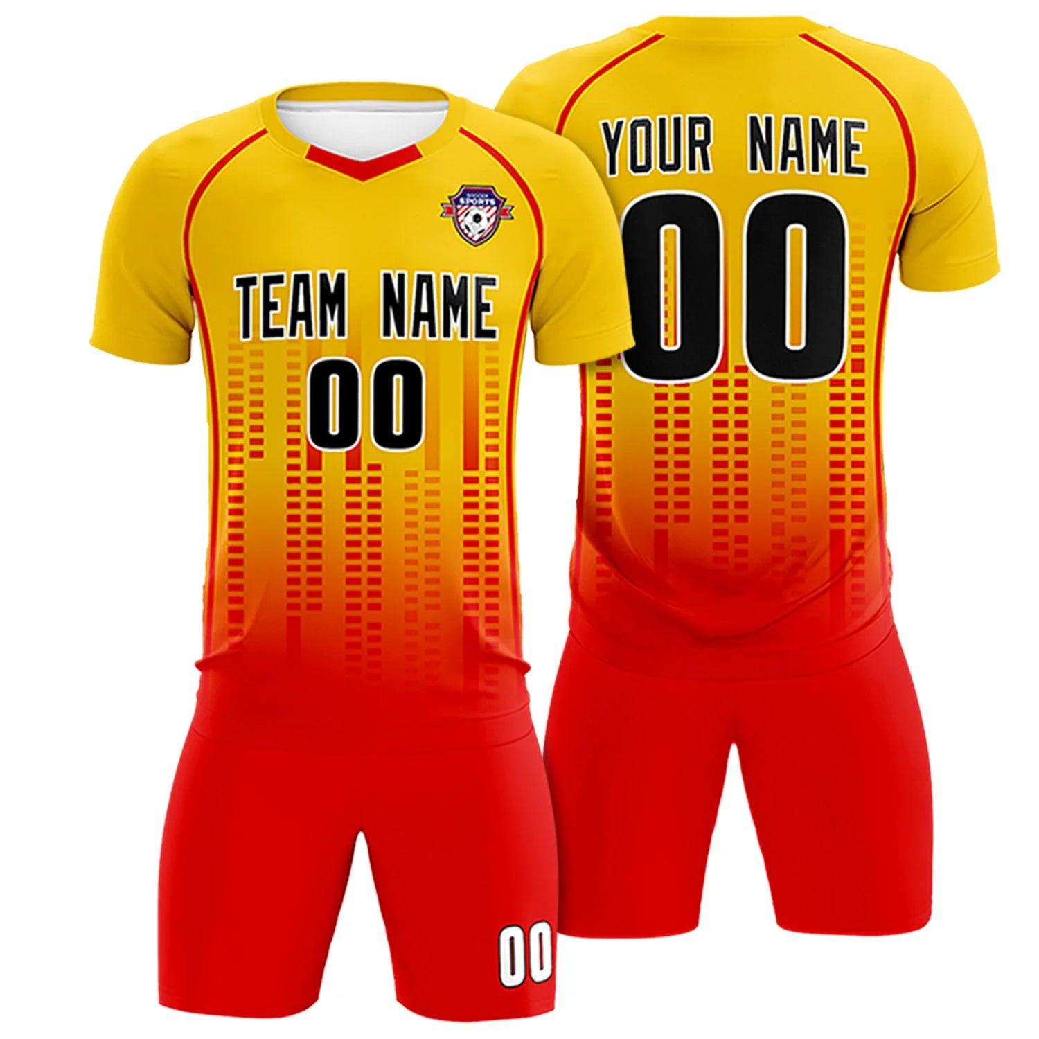 Custom Yellow Red Printing Outdoor Tracksuit Soccer Sets Jersey