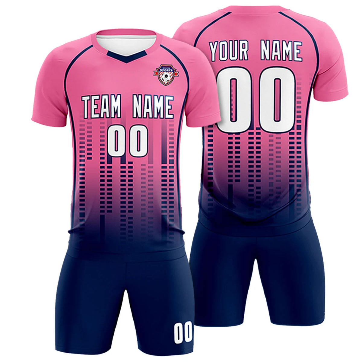 Custom Pink Navy Printing Outdoor Tracksuit Soccer Sets Jersey