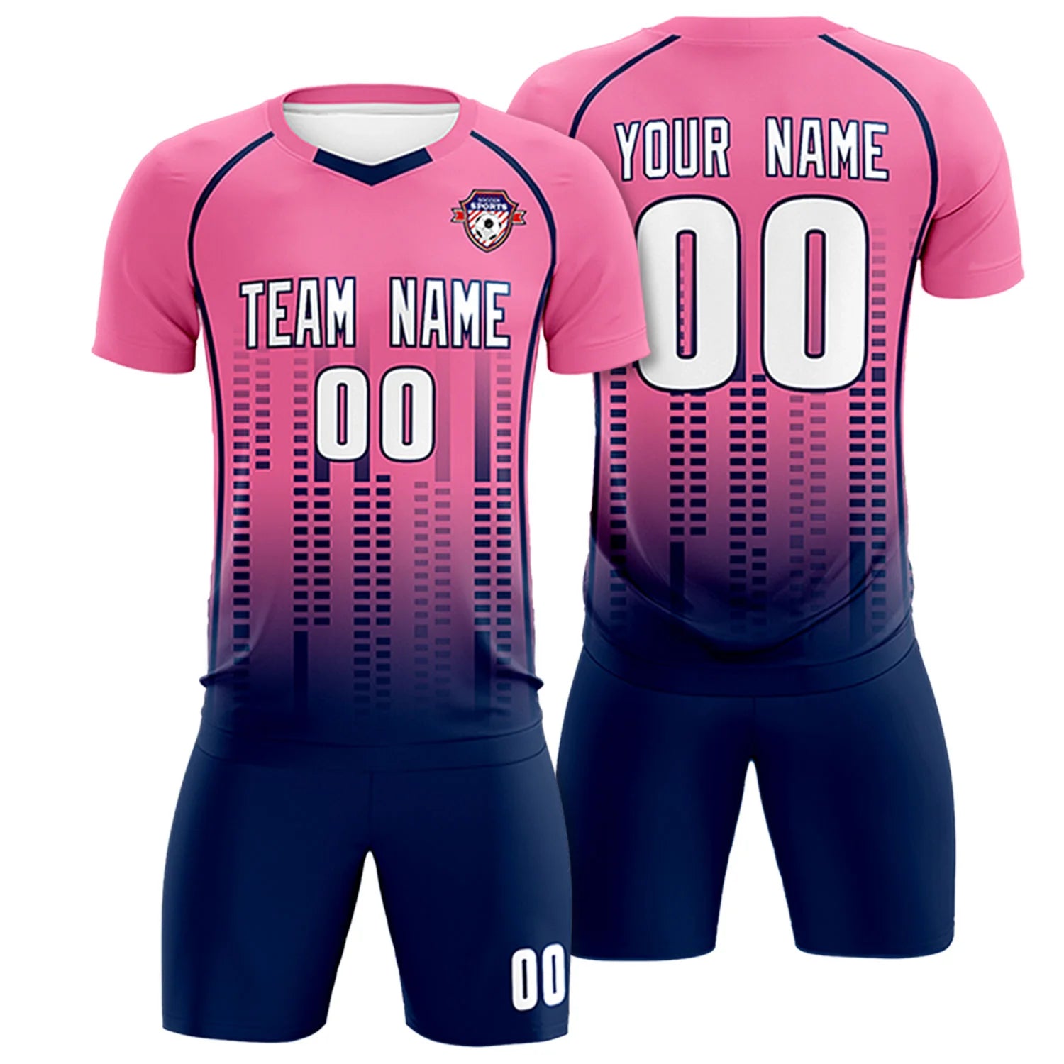 Custom Pink Navy Printing Outdoor Tracksuit Soccer Sets Jersey