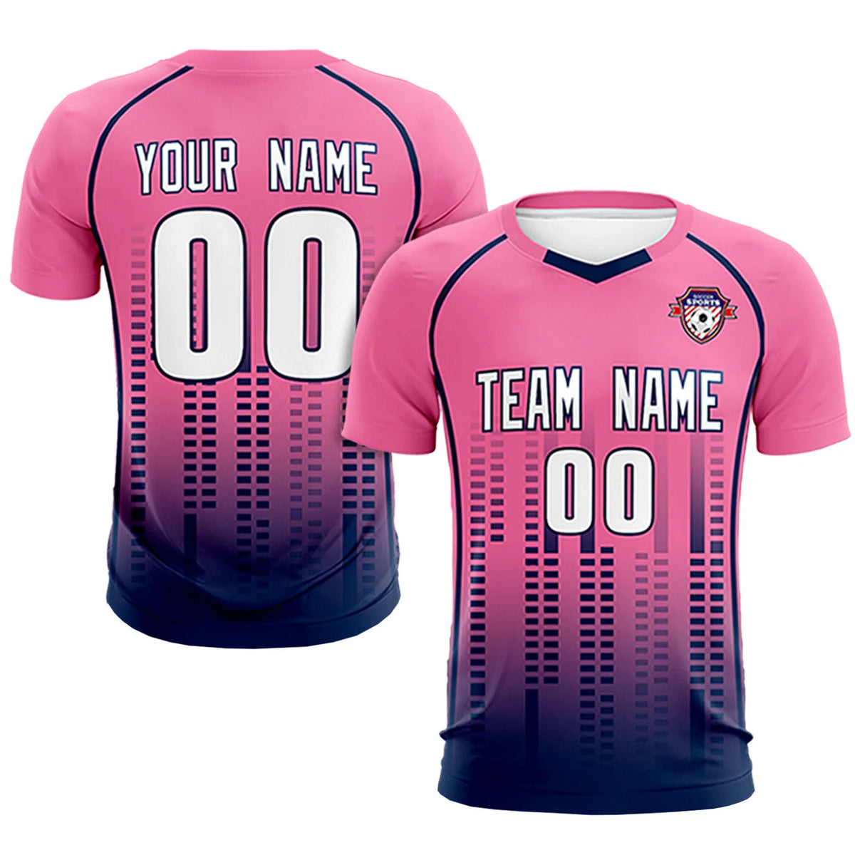 Custom Pink Navy Printing Outdoor Tracksuit Soccer Sets Jersey
