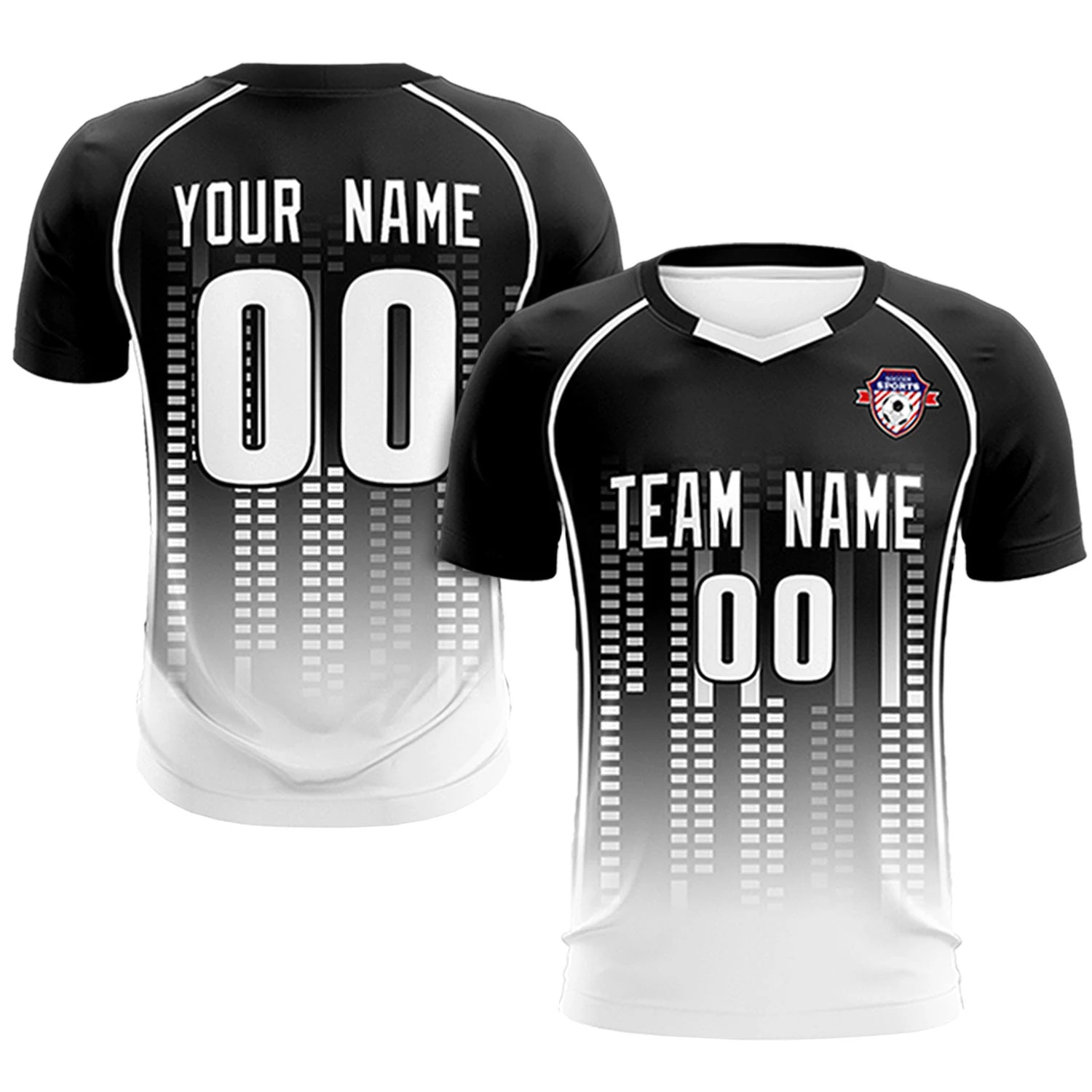 Custom Black White Printing Outdoor Tracksuit Soccer Sets Jersey