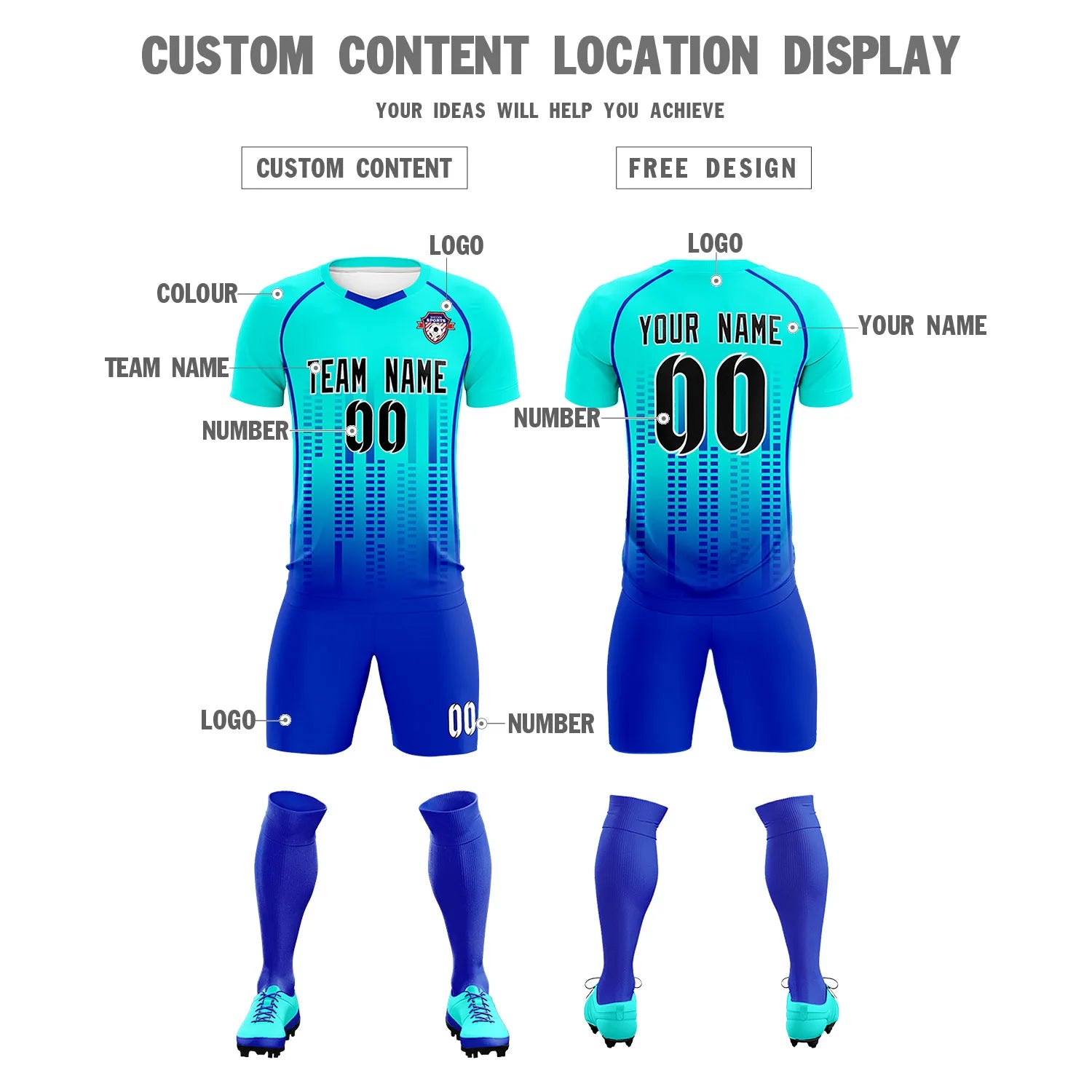 Custom Sky Blue-Blue Printing Outdoor Tracksuit Soccer Sets Jersey