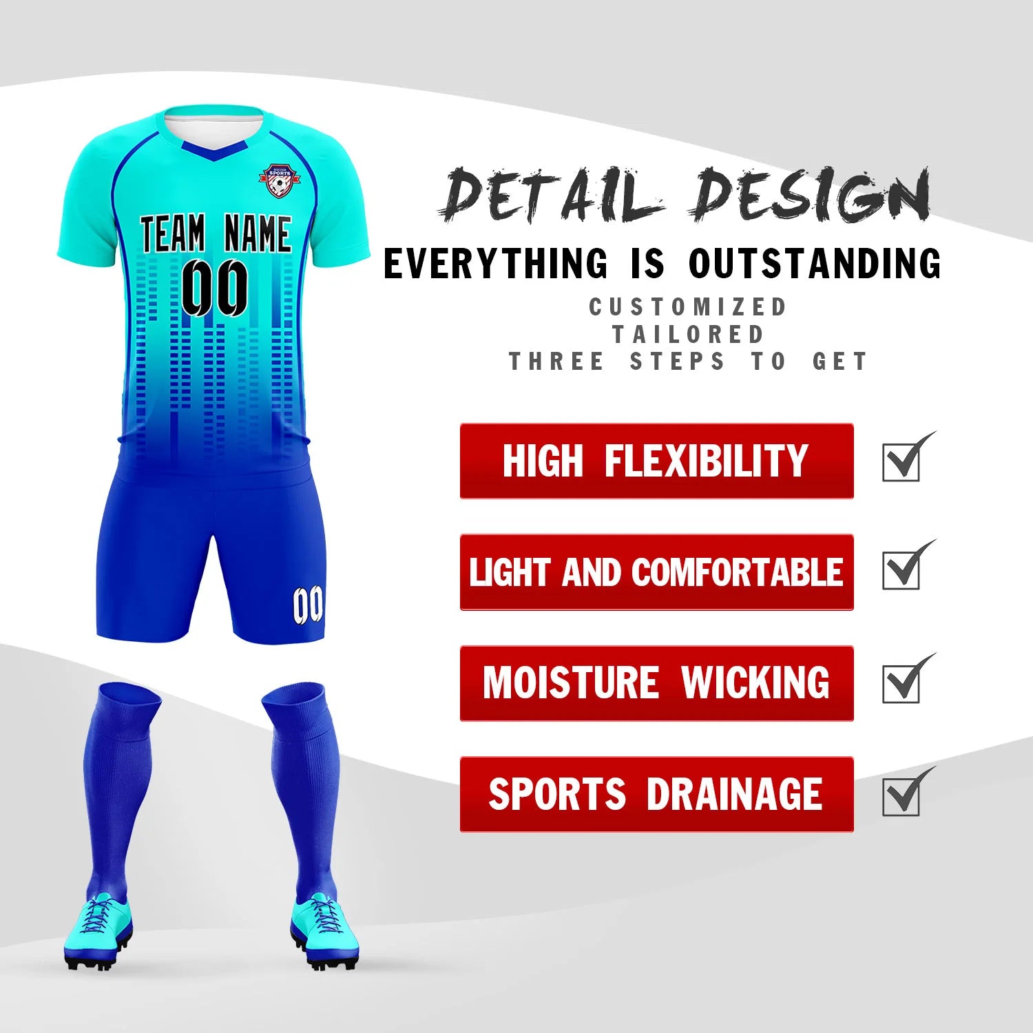 Custom Sky Blue-Blue Printing Outdoor Tracksuit Soccer Sets Jersey