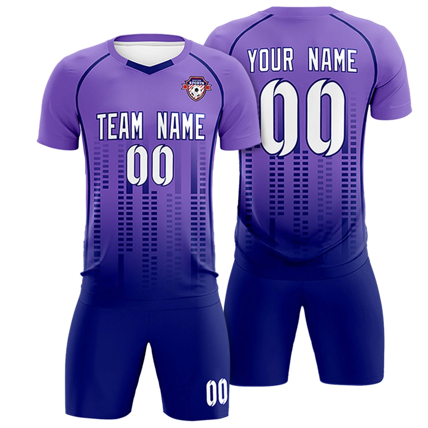 Custom Light Purple-Navy Printing Outdoor Tracksuit Soccer Sets Jersey
