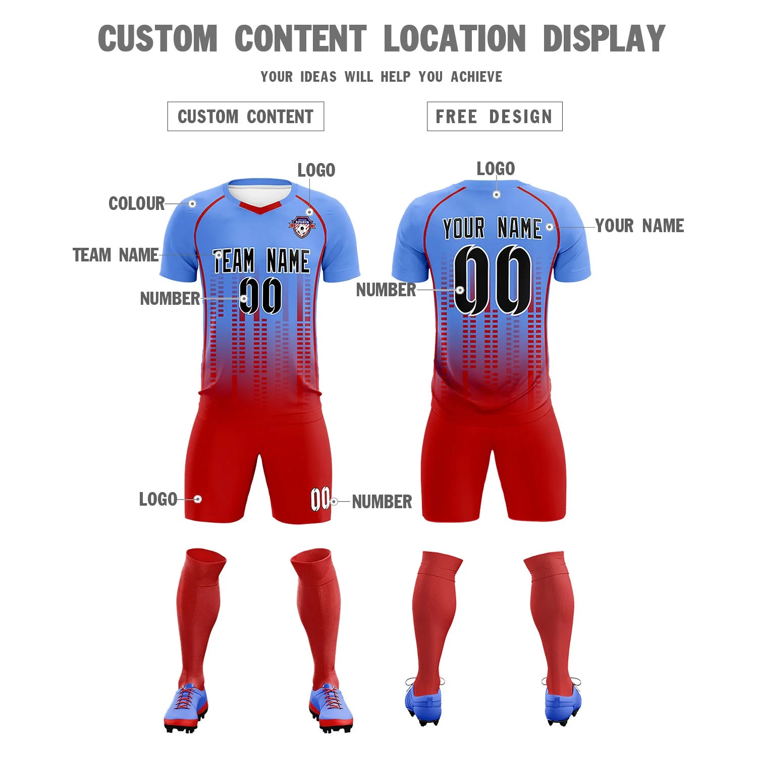 Custom Ligth Pink-Red Printing Outdoor Tracksuit Soccer Sets Jersey